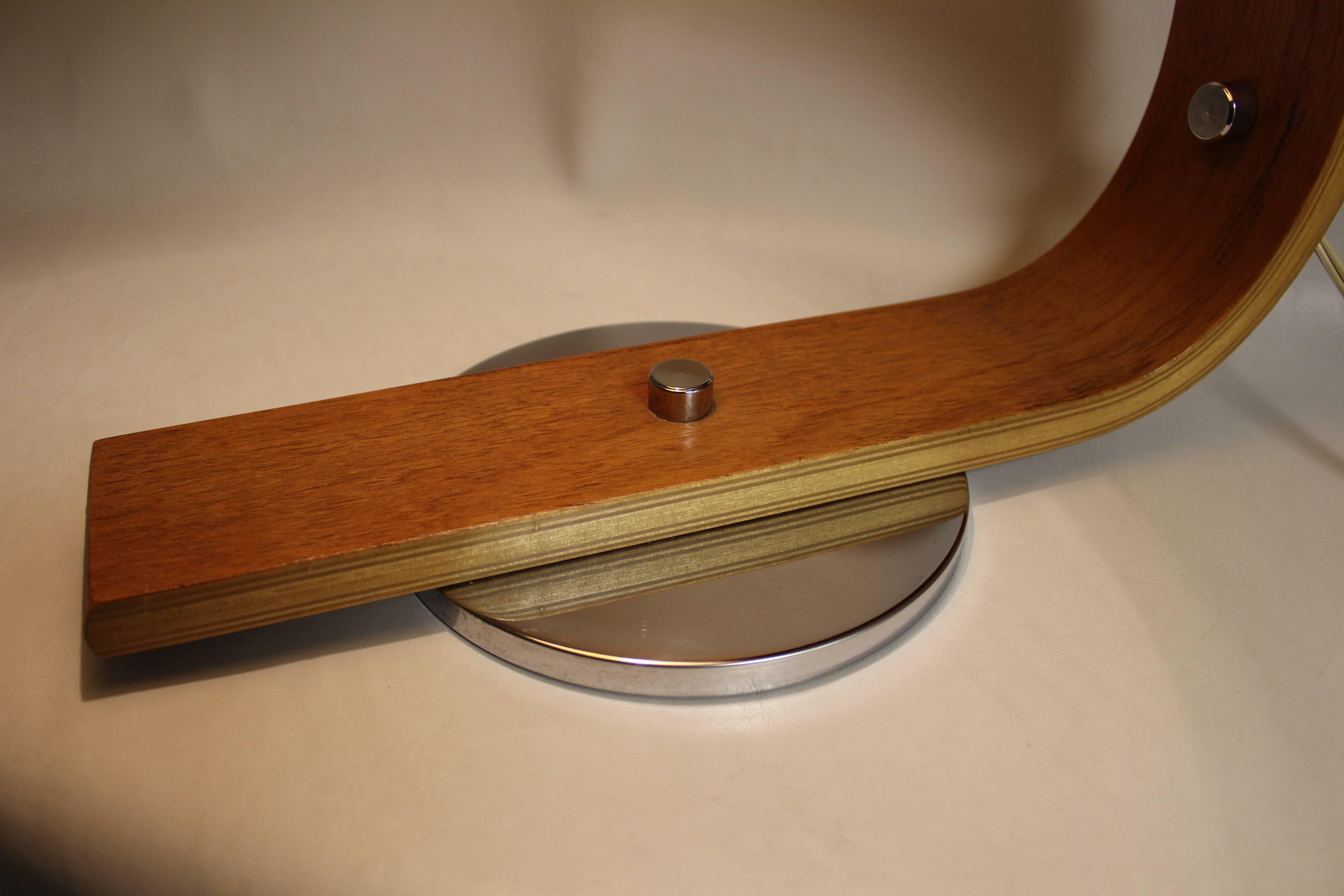 Scandinavian Teak and Chrome Bentwood Table Lamp 3