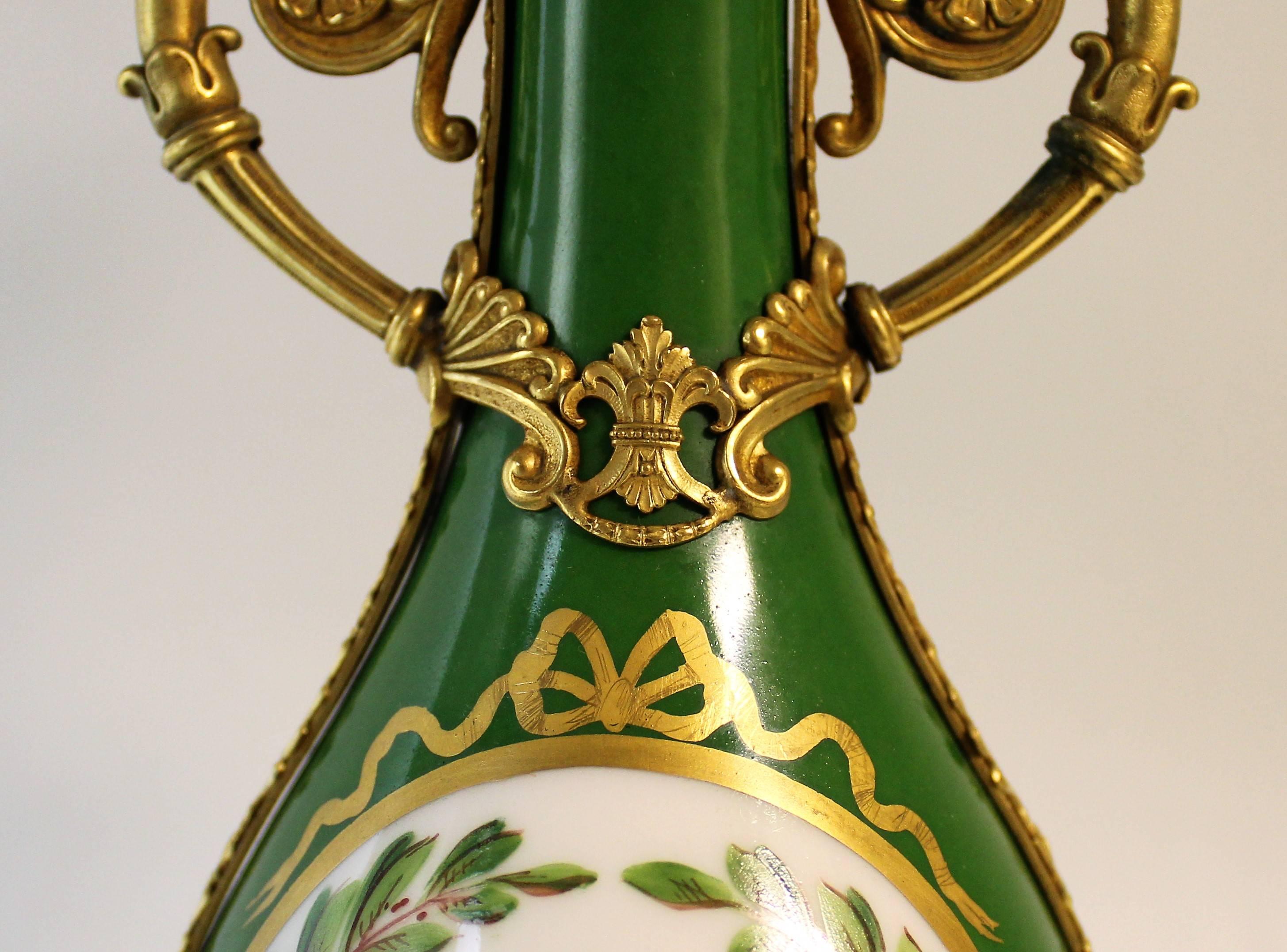 French Sevres Attributed Porcelain Vase with Ormolu Bronze Mounts 1
