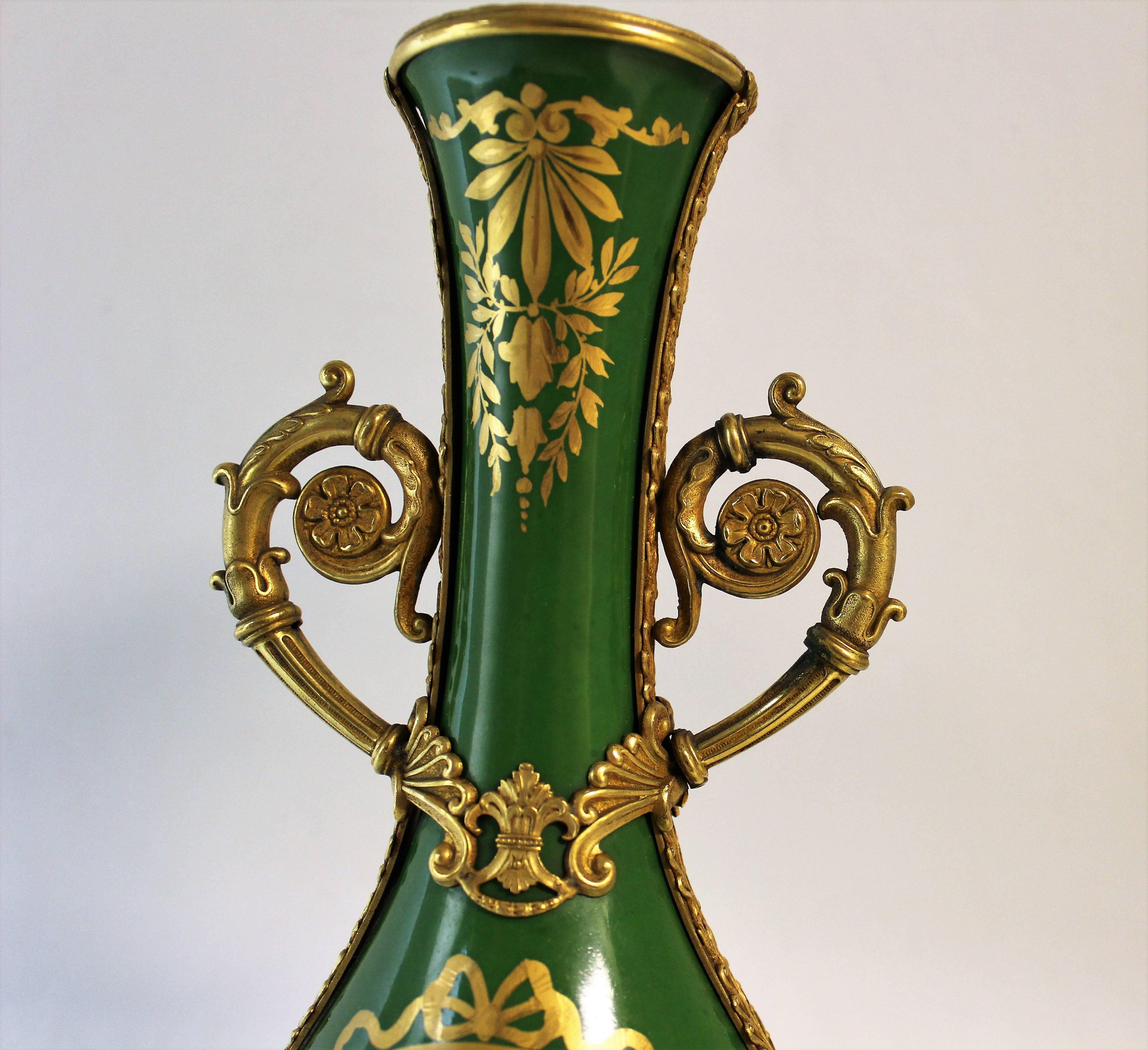 19th Century French Sevres Attributed Porcelain Vase with Ormolu Bronze Mounts