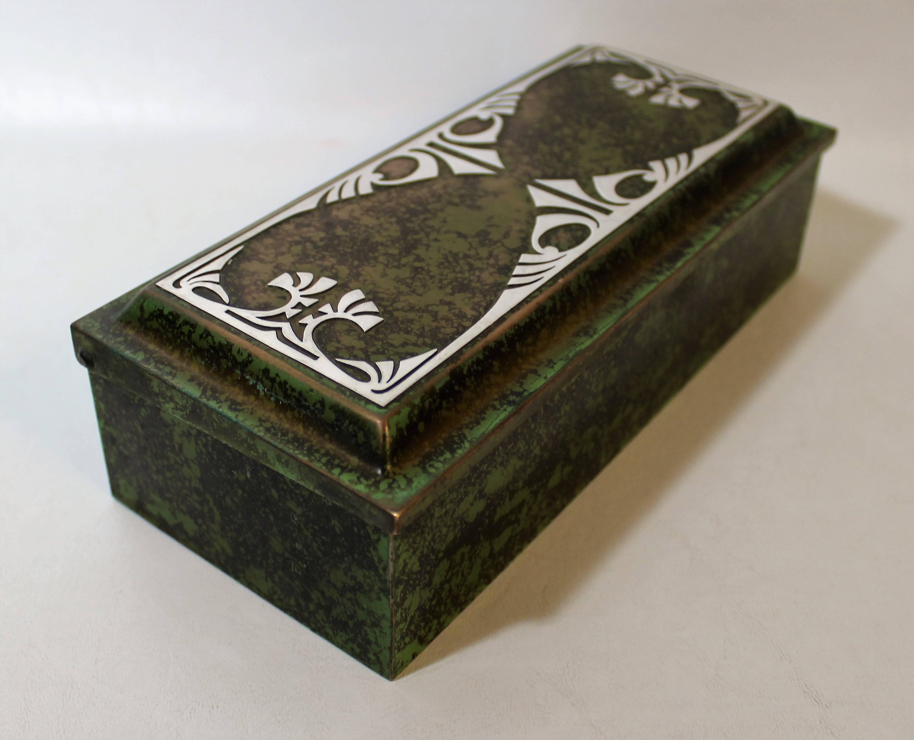 Heintz Art Metal Shop sterling silver on bronze box with applied frog skin design.