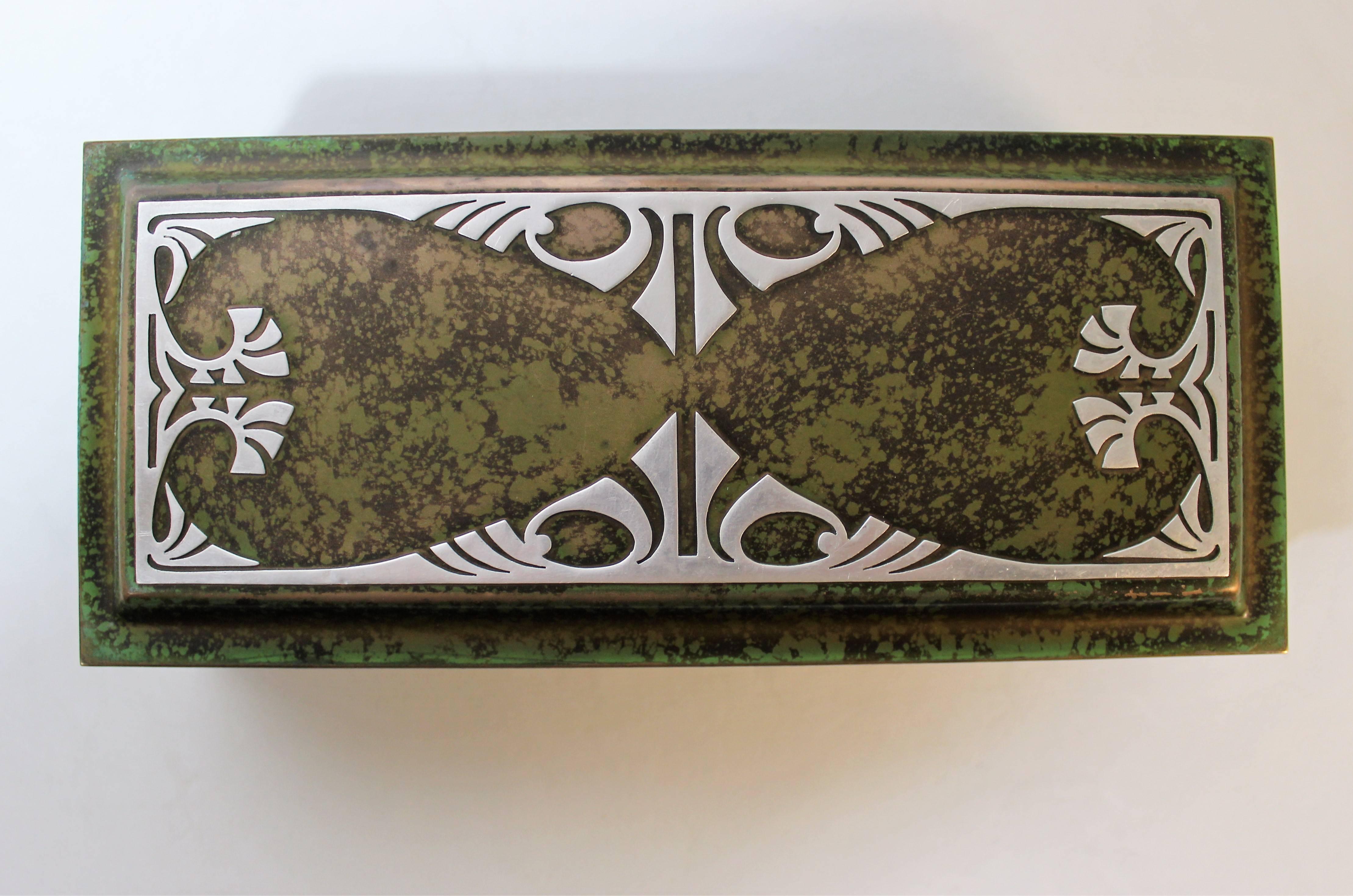American Heintz Art Metal Shop Sterling Silver on Bronze Art Deco Decorative or Cigar Box