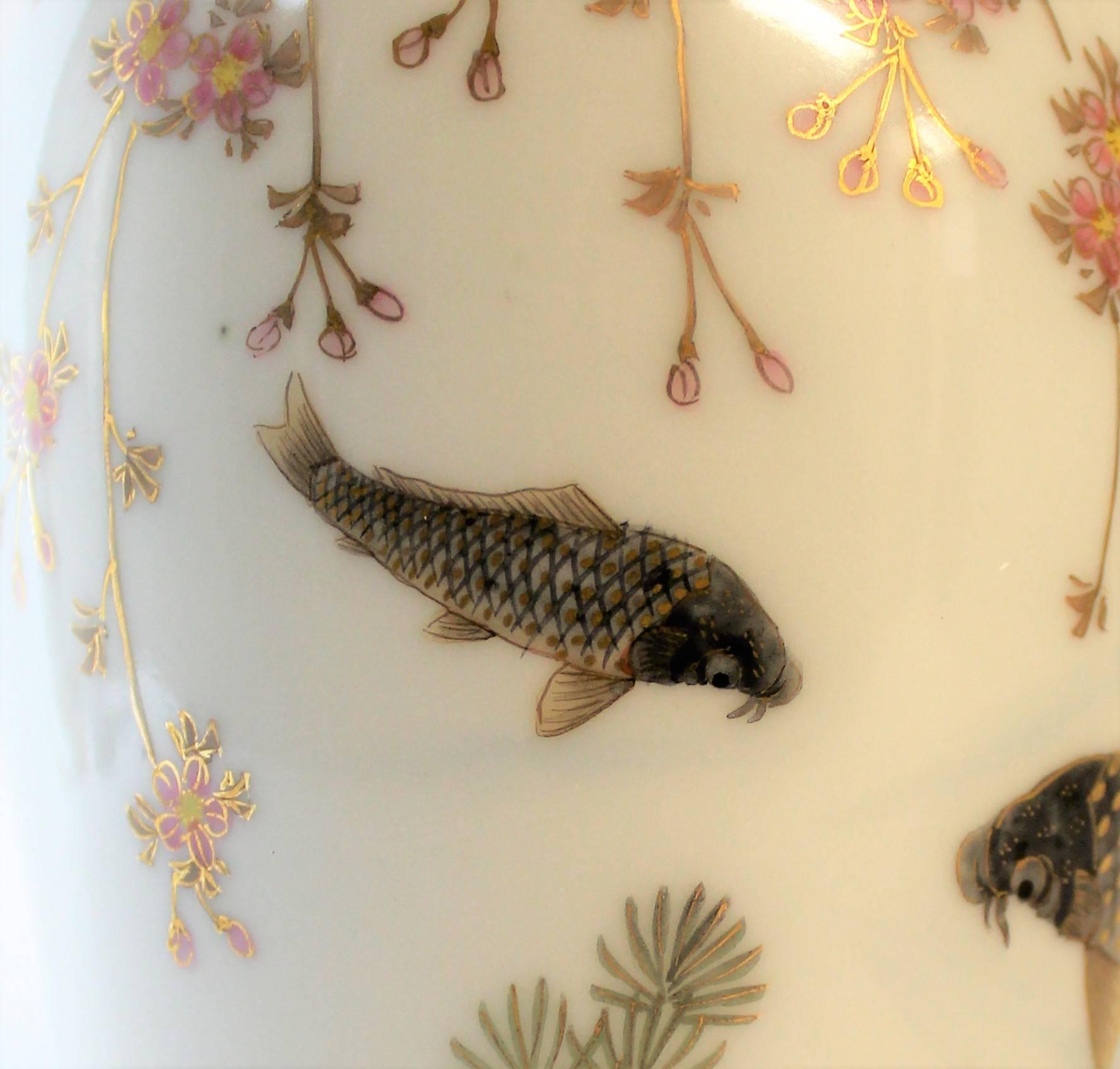 20th Century Japanese Meiji Period Porcelain Vase with Koi Fish