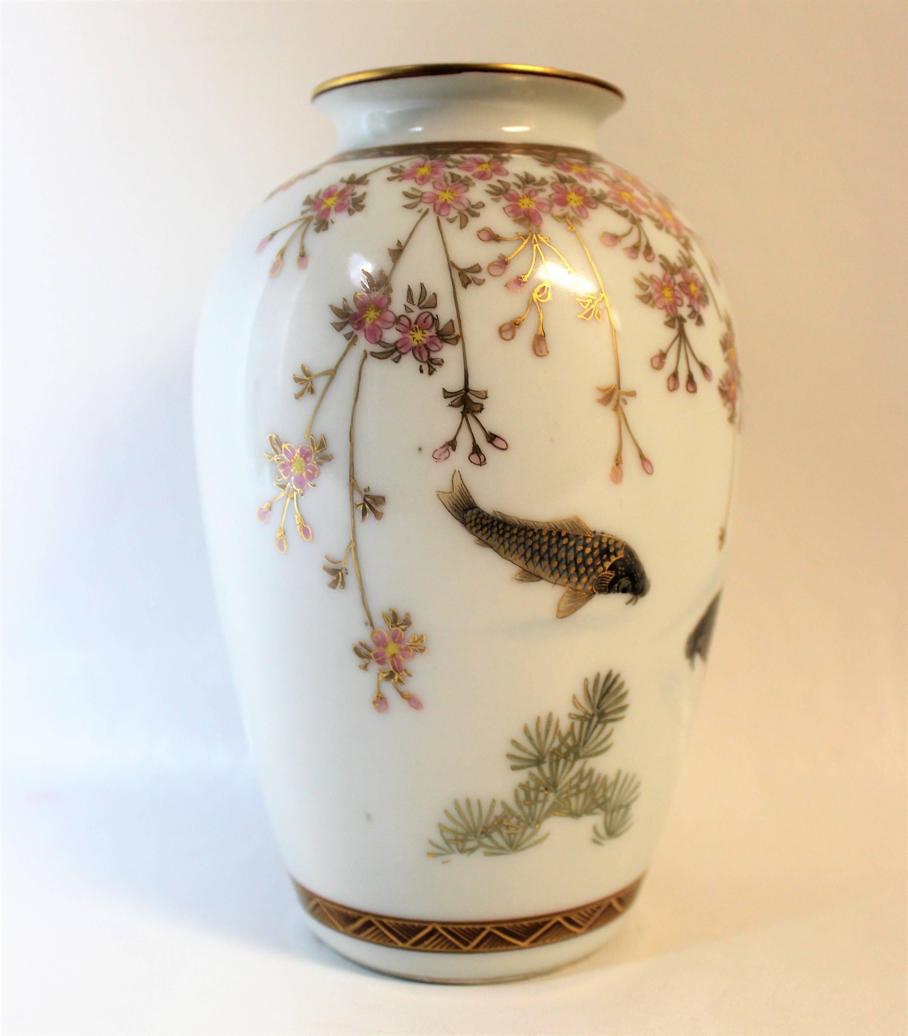 Japanese Meiji Period porcelain vase with koi fish.