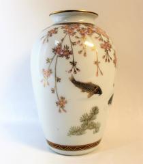 Japanese Meiji Period Porcelain Vase with Koi Fish