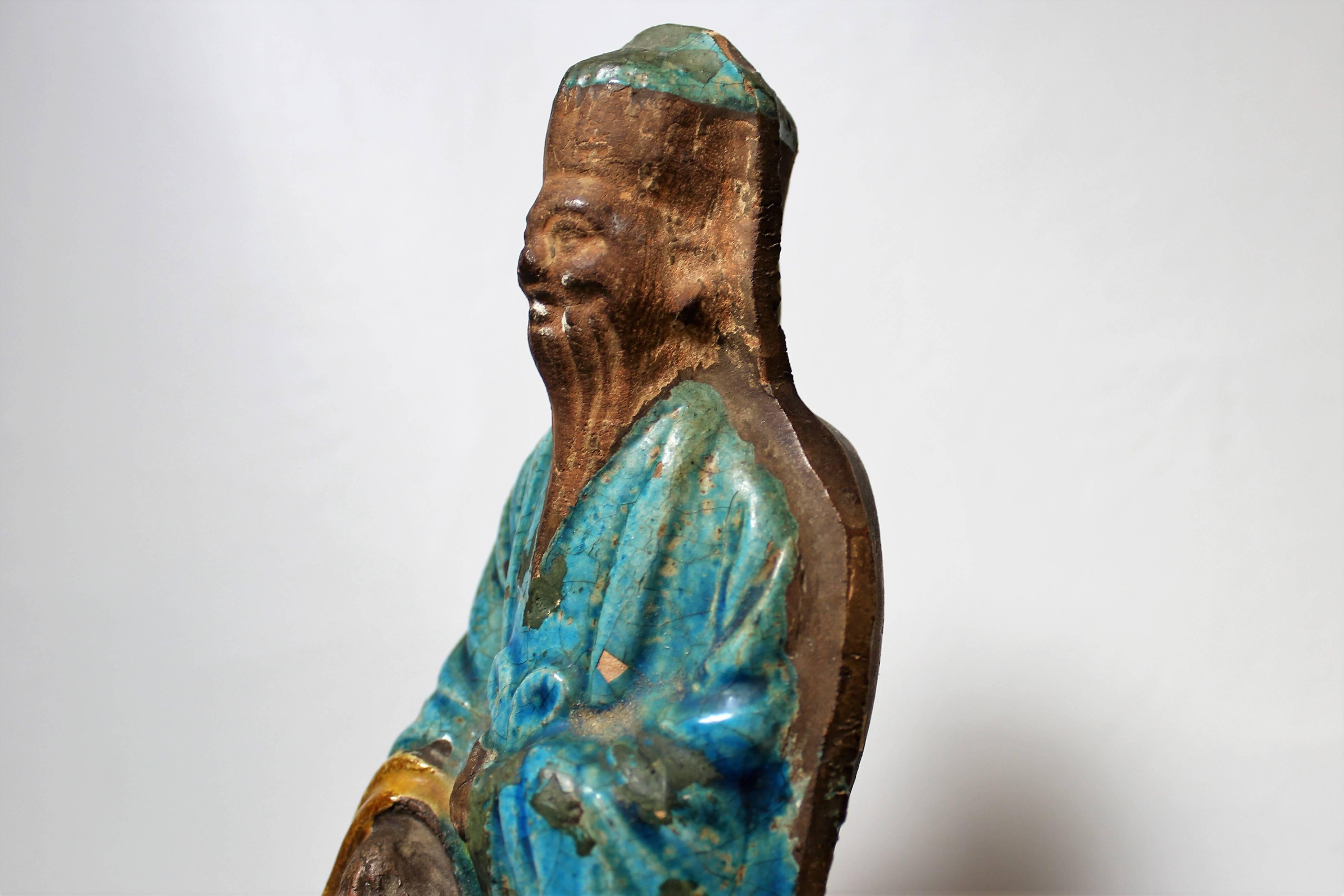 Earthenware Pair of Chinese Ming Dynasty Ceramic Sculptures of Confucius