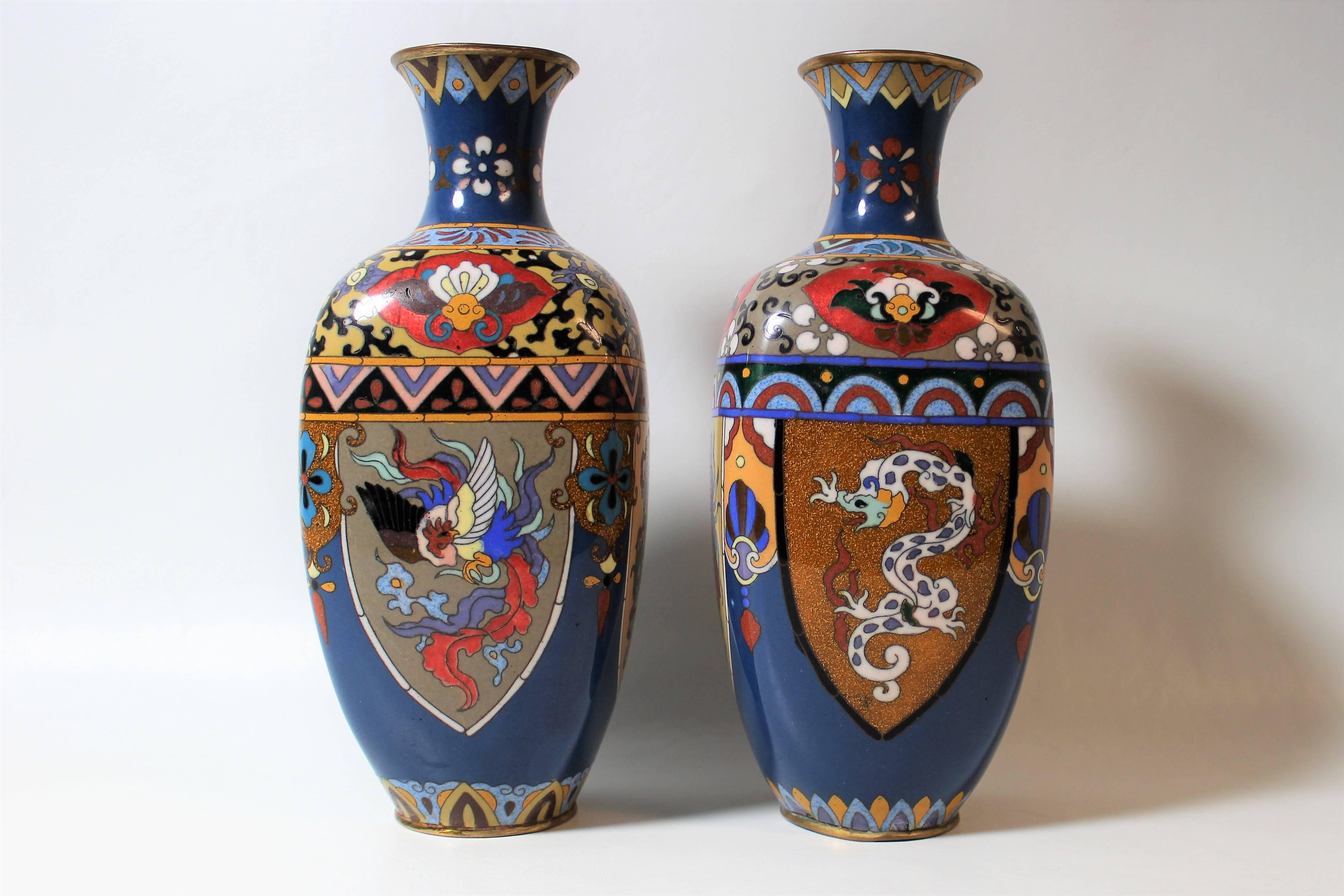 20th Century Pair of Japanese Meiji Period Cloisonne Vase's