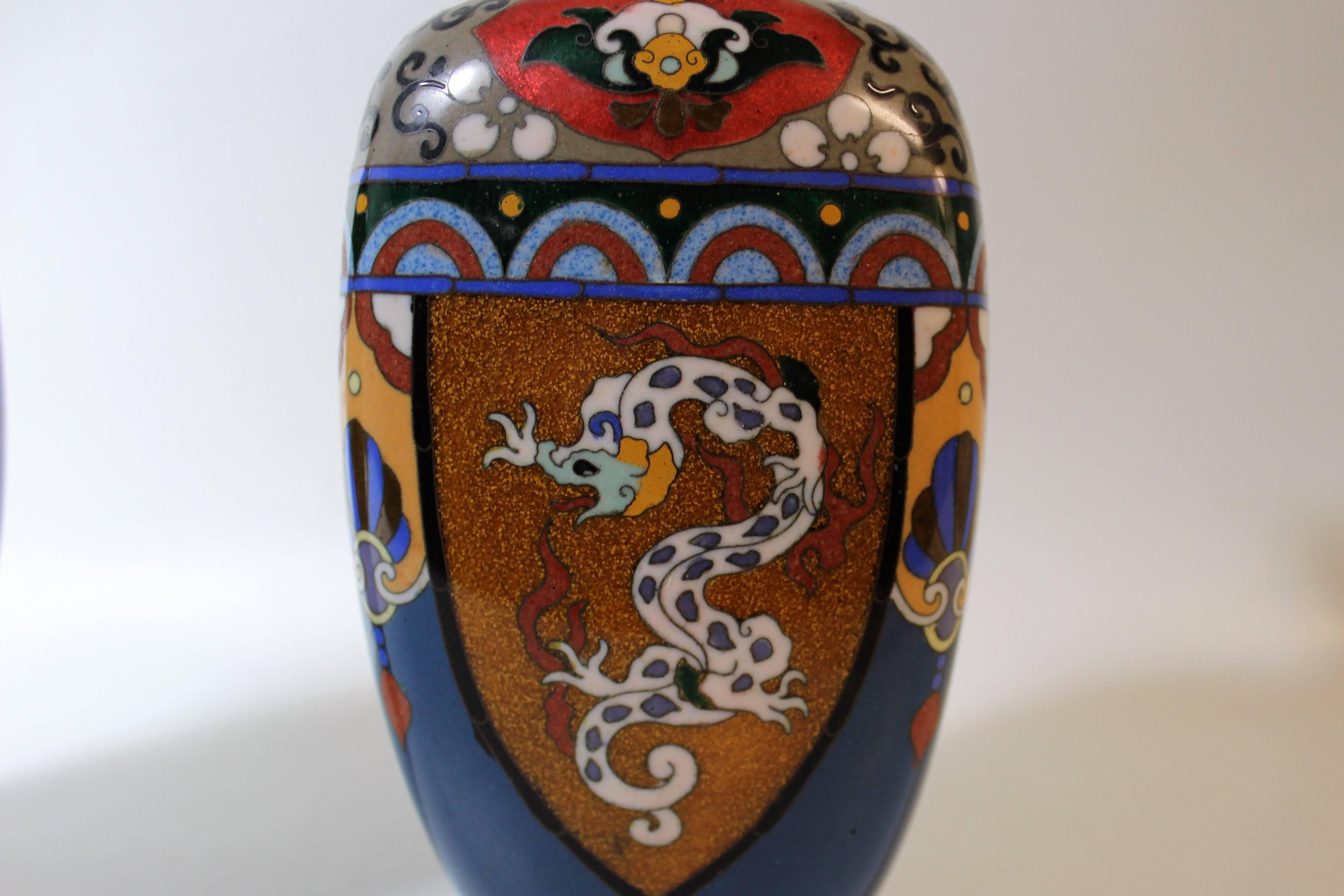 Pair of Japanese Meiji Period Cloisonne Vase's 5