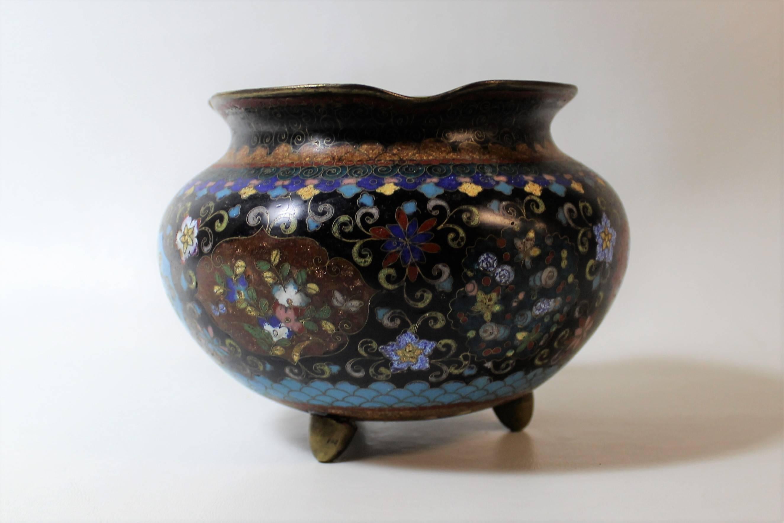 Cloissoné Japanese Meiji Period Cloisonne Planter Bowl