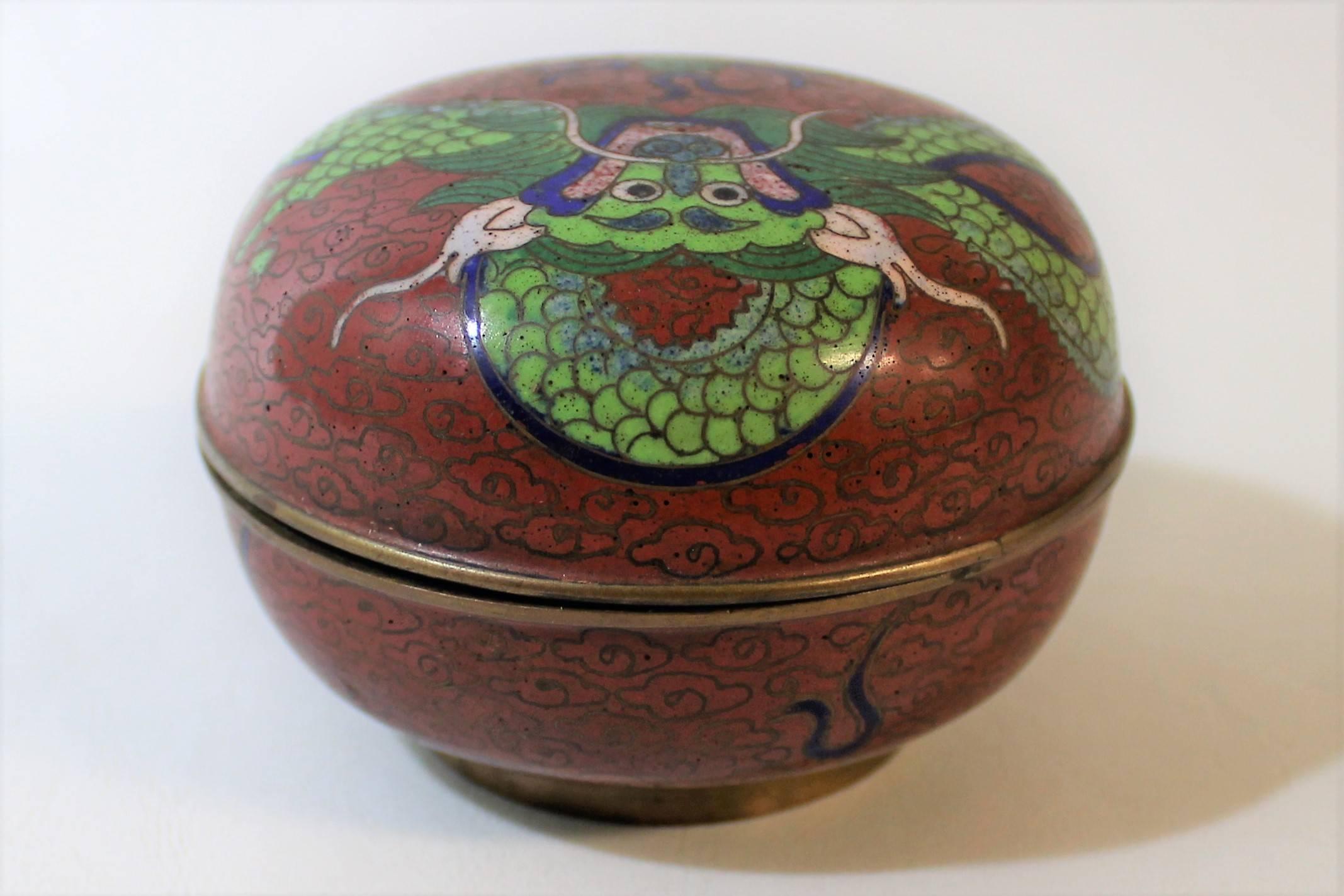 Japanese Chinese Cloisonne Trinket or Pill Box with Dragon