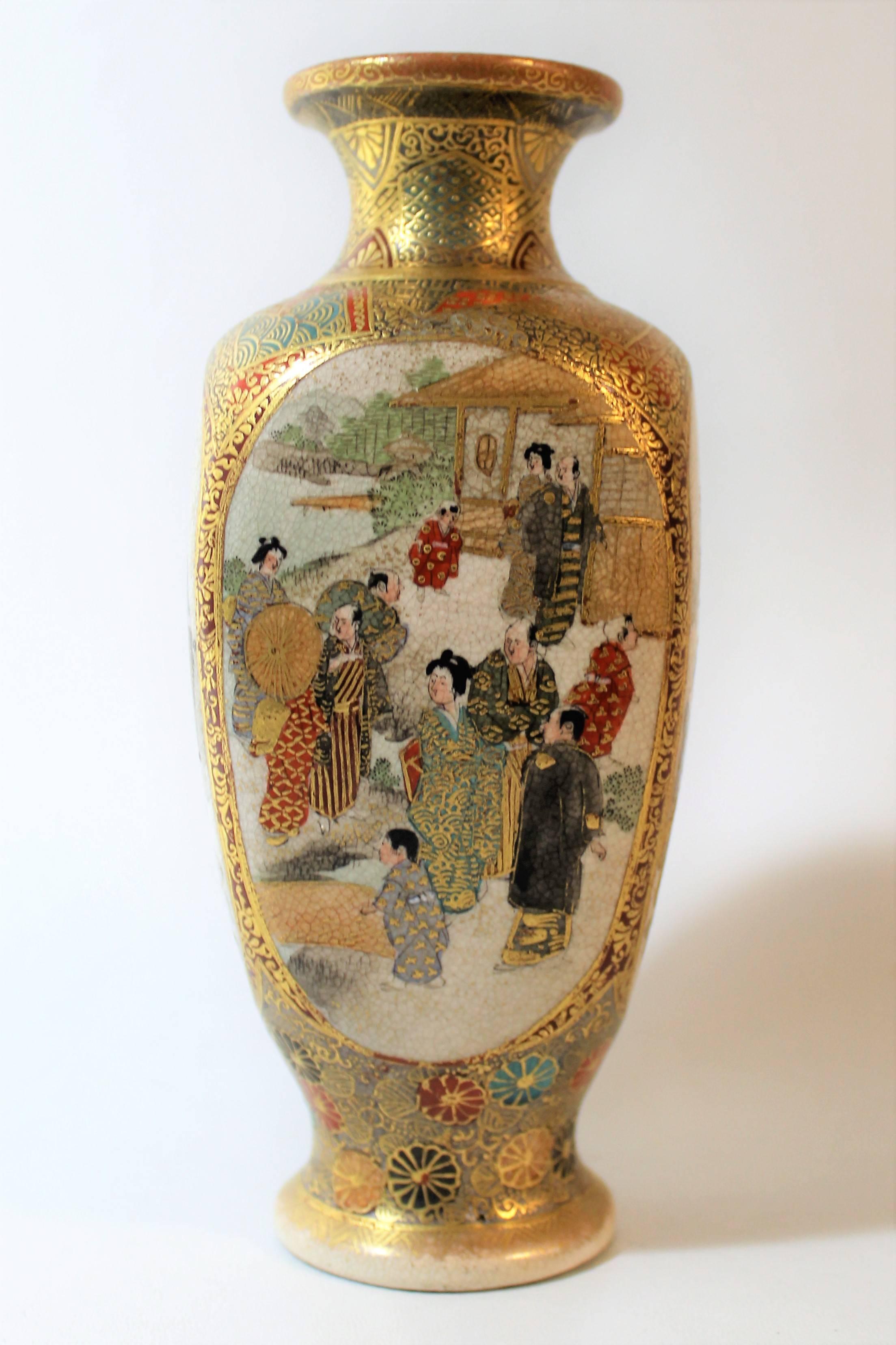 19th Century Japanese Meiji Period Four Side Satsuma Vase