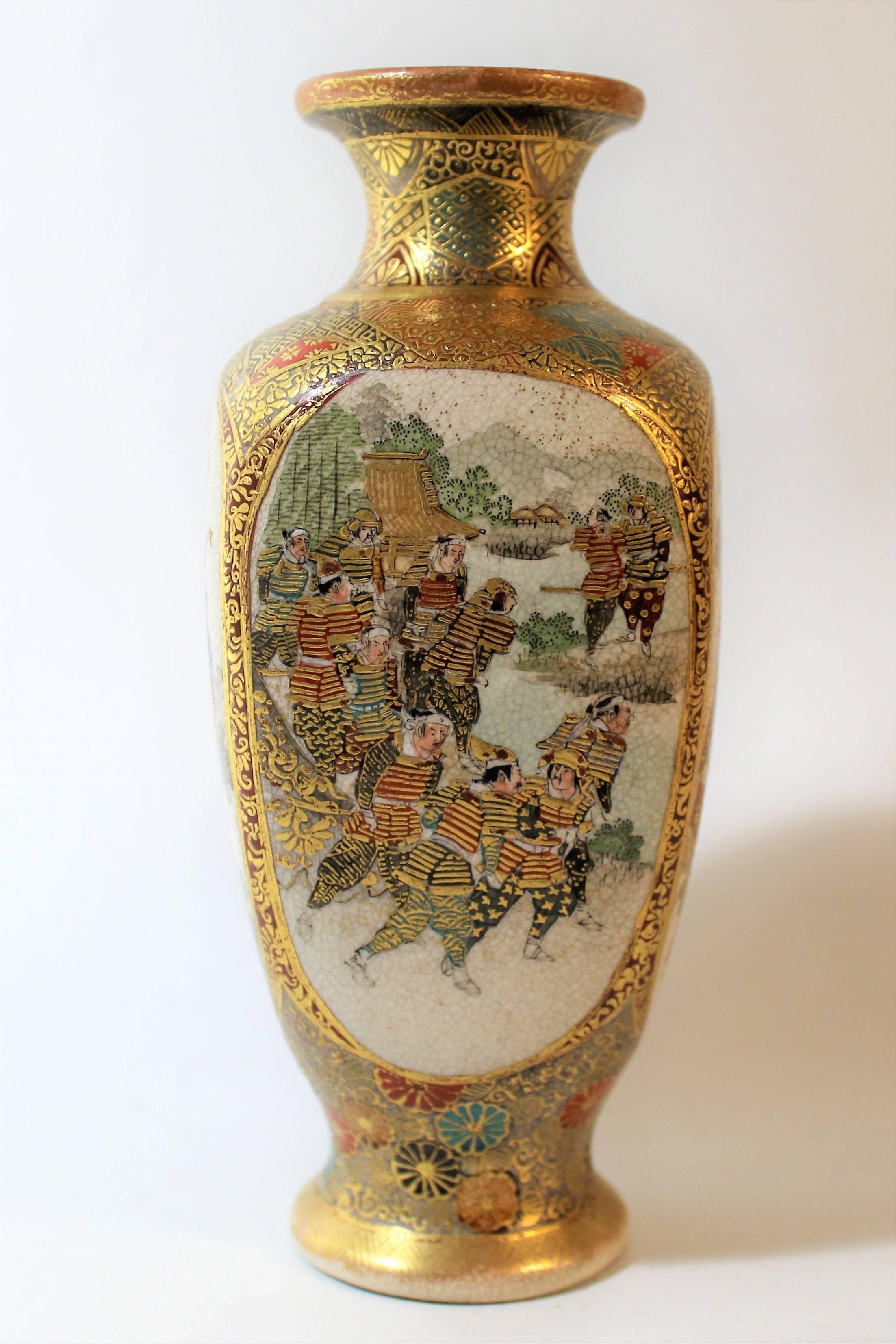 Pottery Japanese Meiji Period Four Side Satsuma Vase
