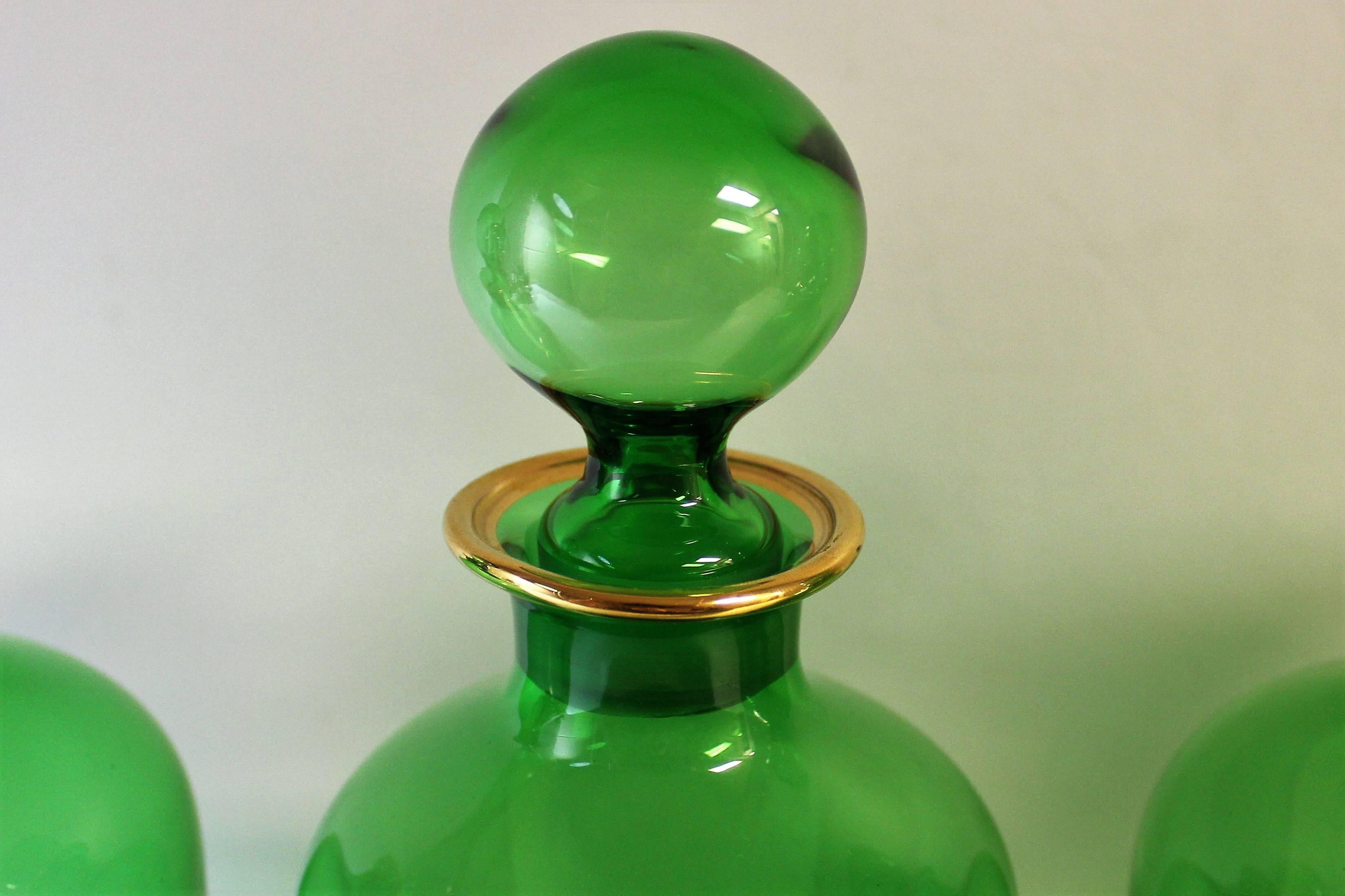 20th Century Set of Four French Glass Gilt Liquor Decanter Bottles