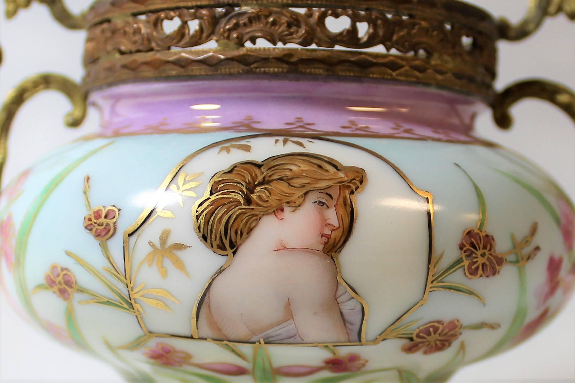 Art Nouveau French Porcelain Ormolu-Mounted Urn For Sale 1