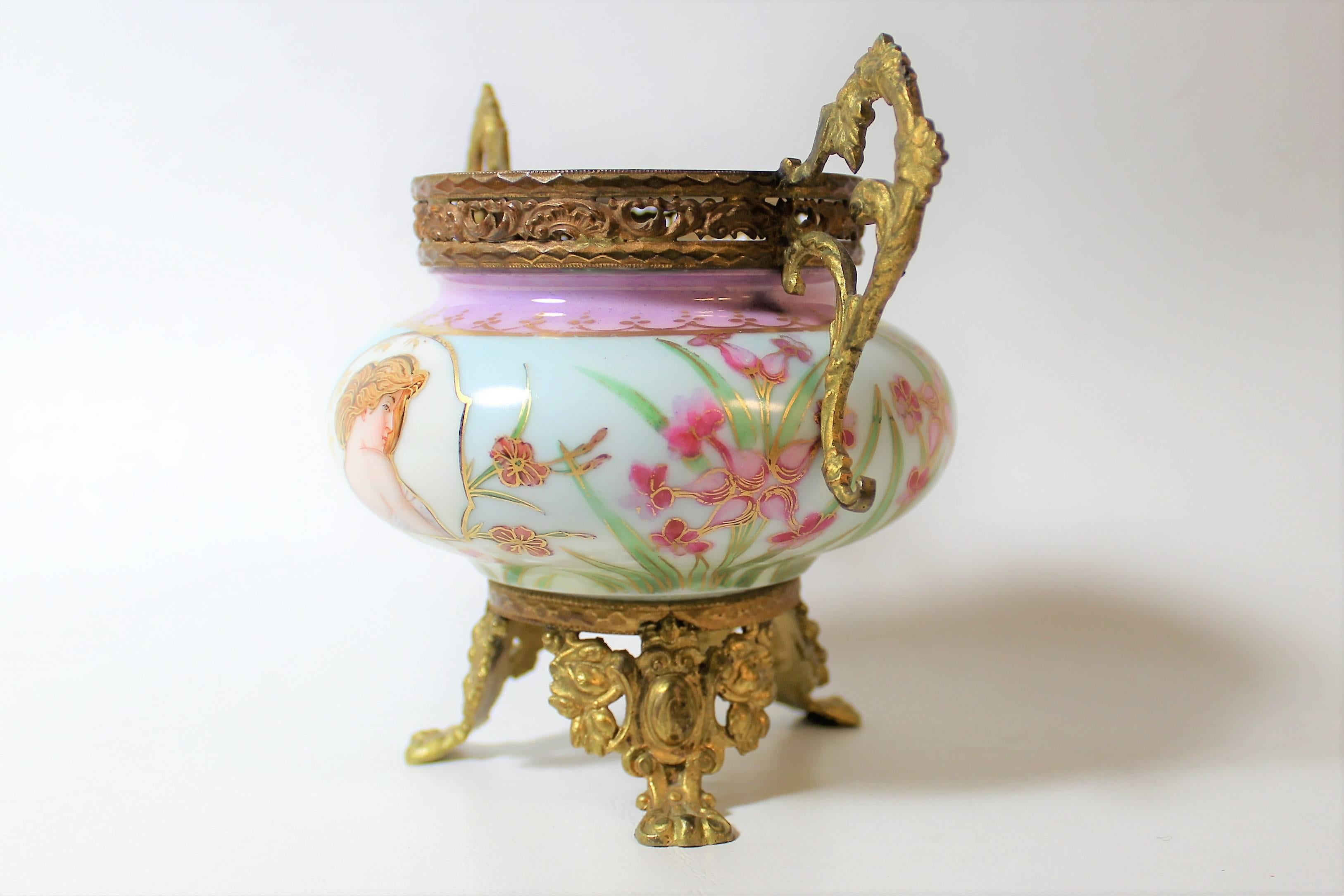 Art Nouveau French porcelain ormolu-mounted urn.