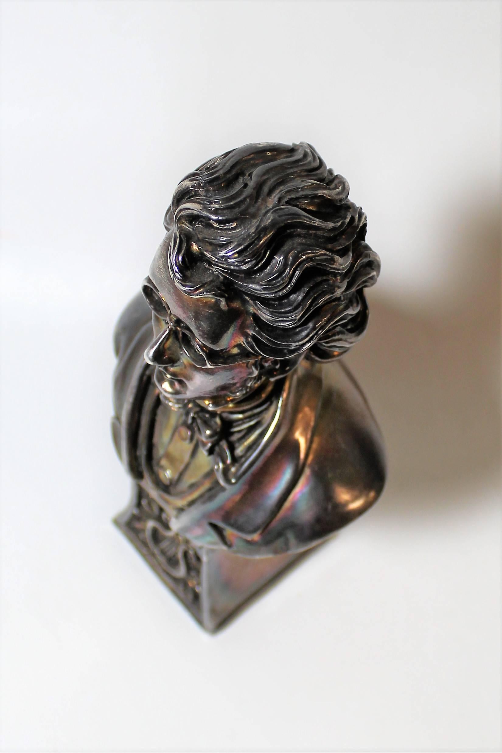 Silver Sculpture of Austrian Composer Franz Schubert In Good Condition For Sale In Hamilton, Ontario