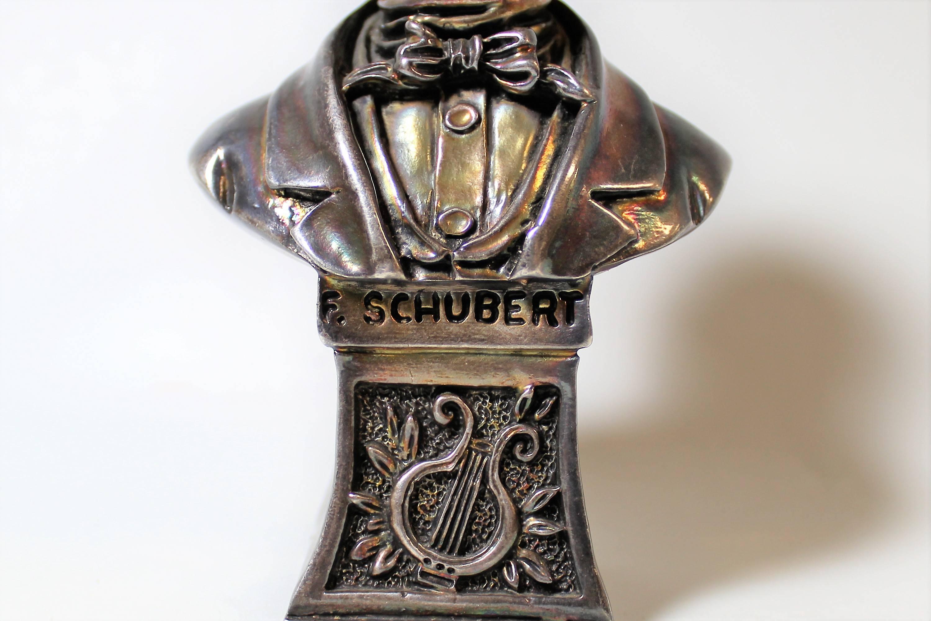 20th Century Silver Sculpture of Austrian Composer Franz Schubert For Sale