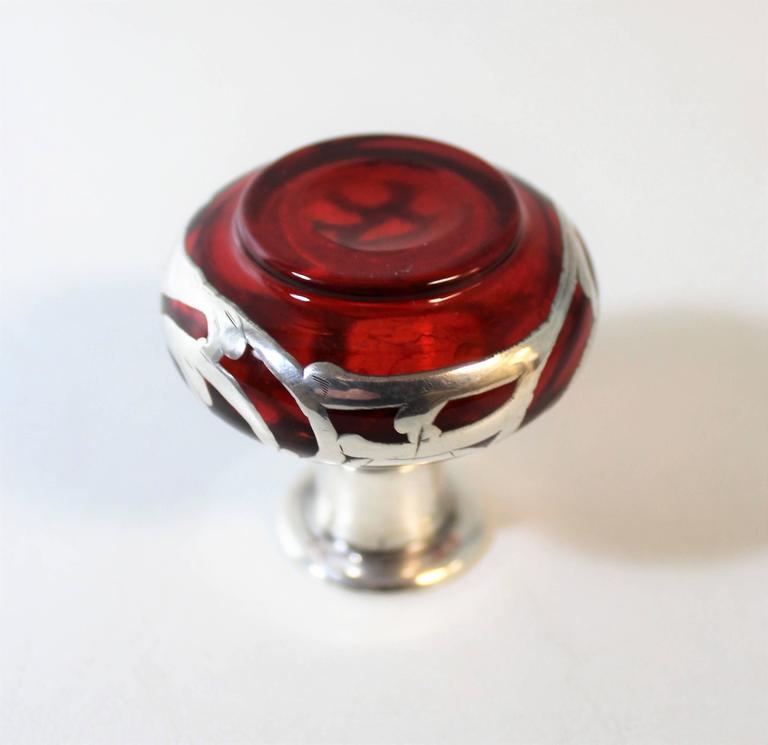 Ruby Glass Art Nouveau Perfume Bottle with Silver Overlay 1