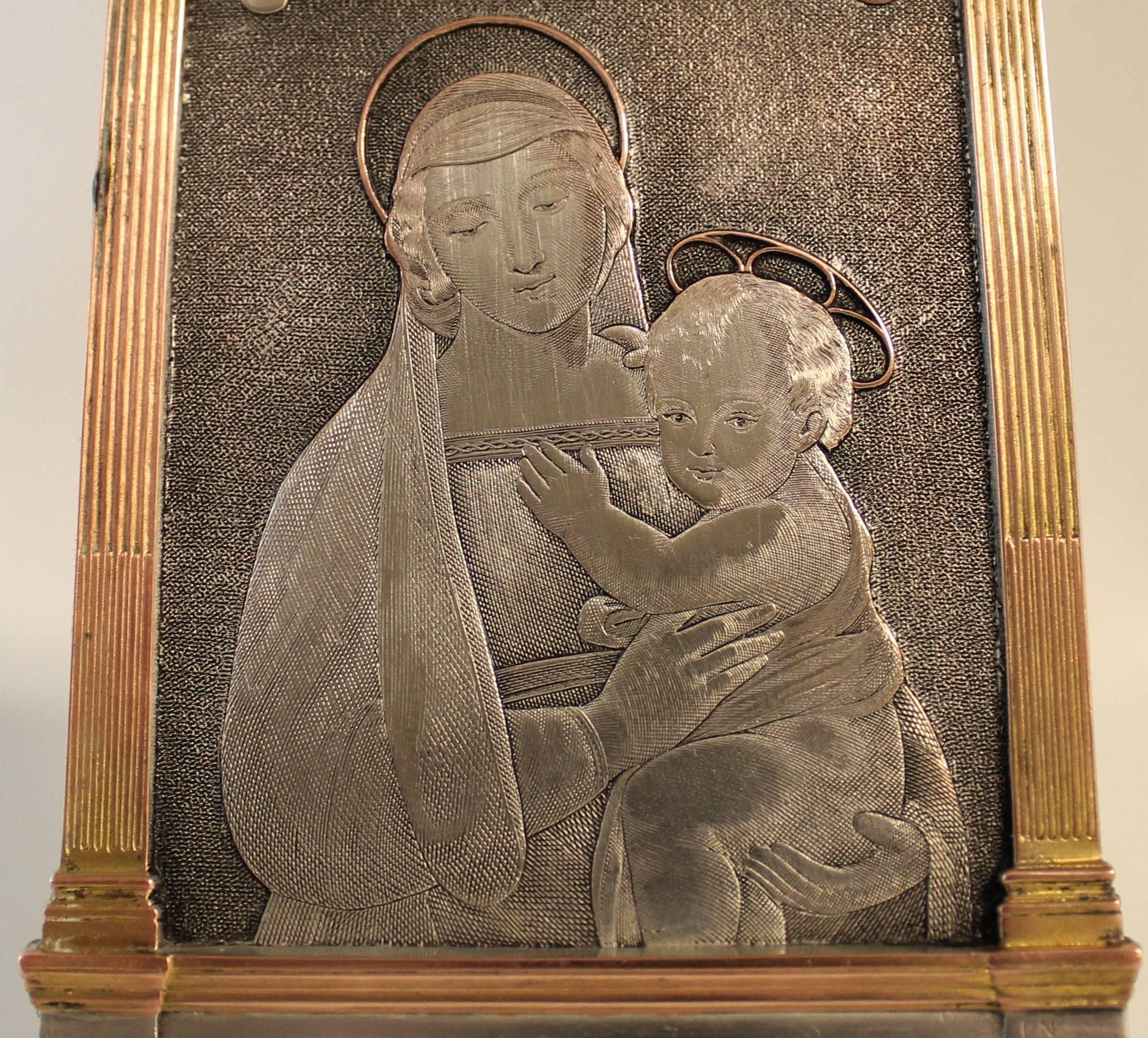 French Memorial Easel Featuring Madonna & Child by F. Biscay & Cie For Sale 1