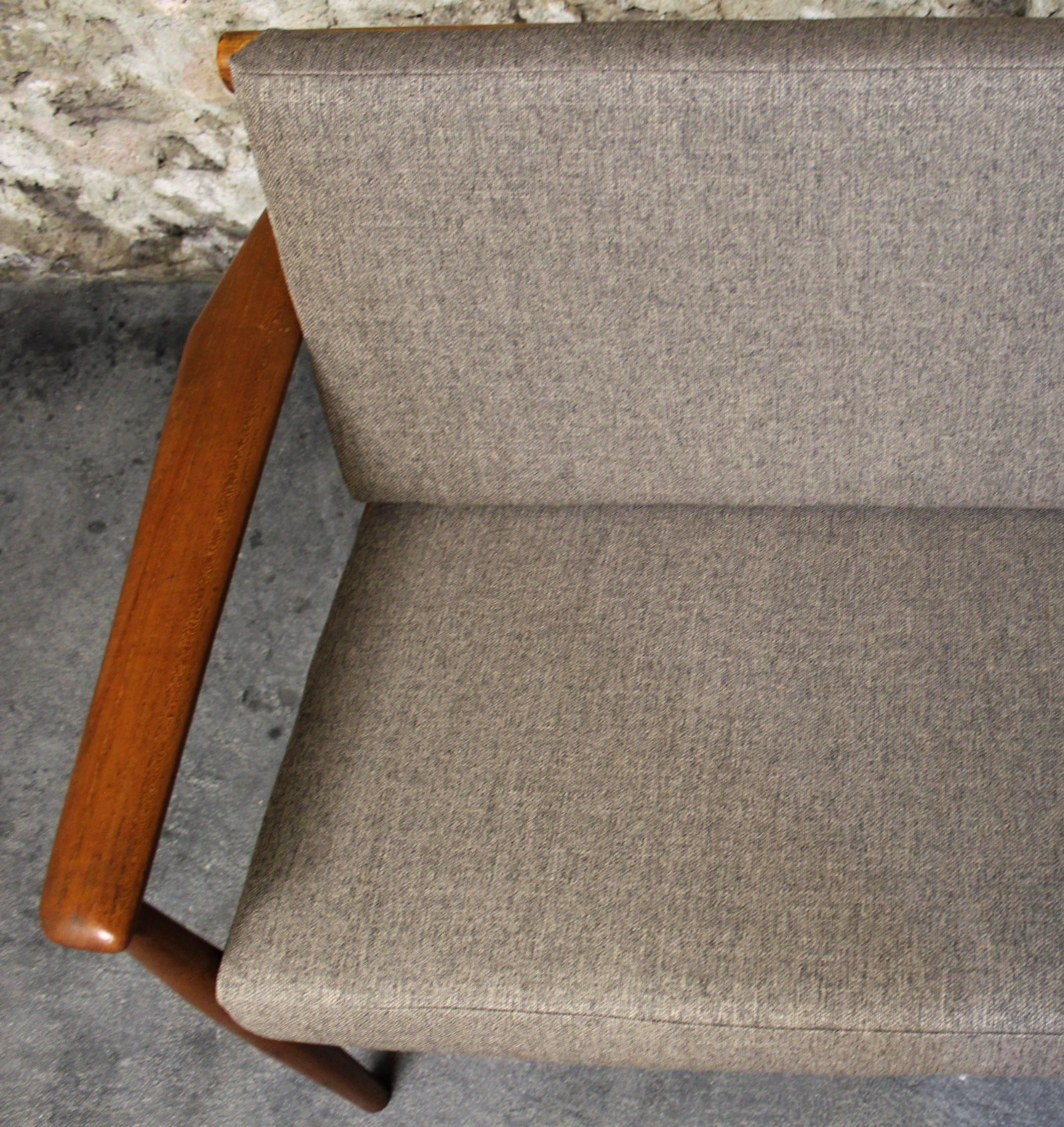 Fabric Danish Teak Sofa Attributed to Grete Jalk