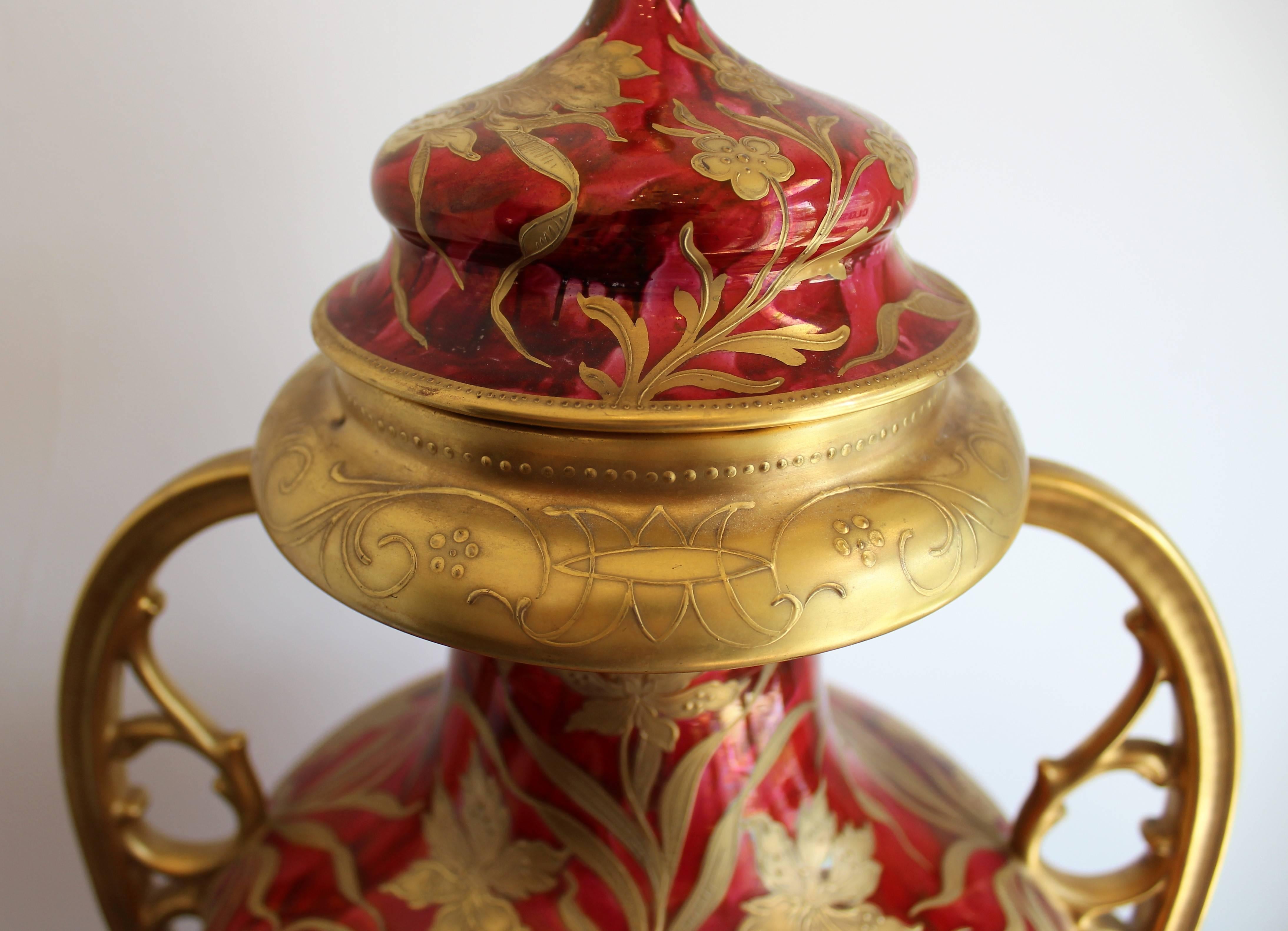Porcelain Monumental Royal Vienna Style Art Nouveau Vase or Urn