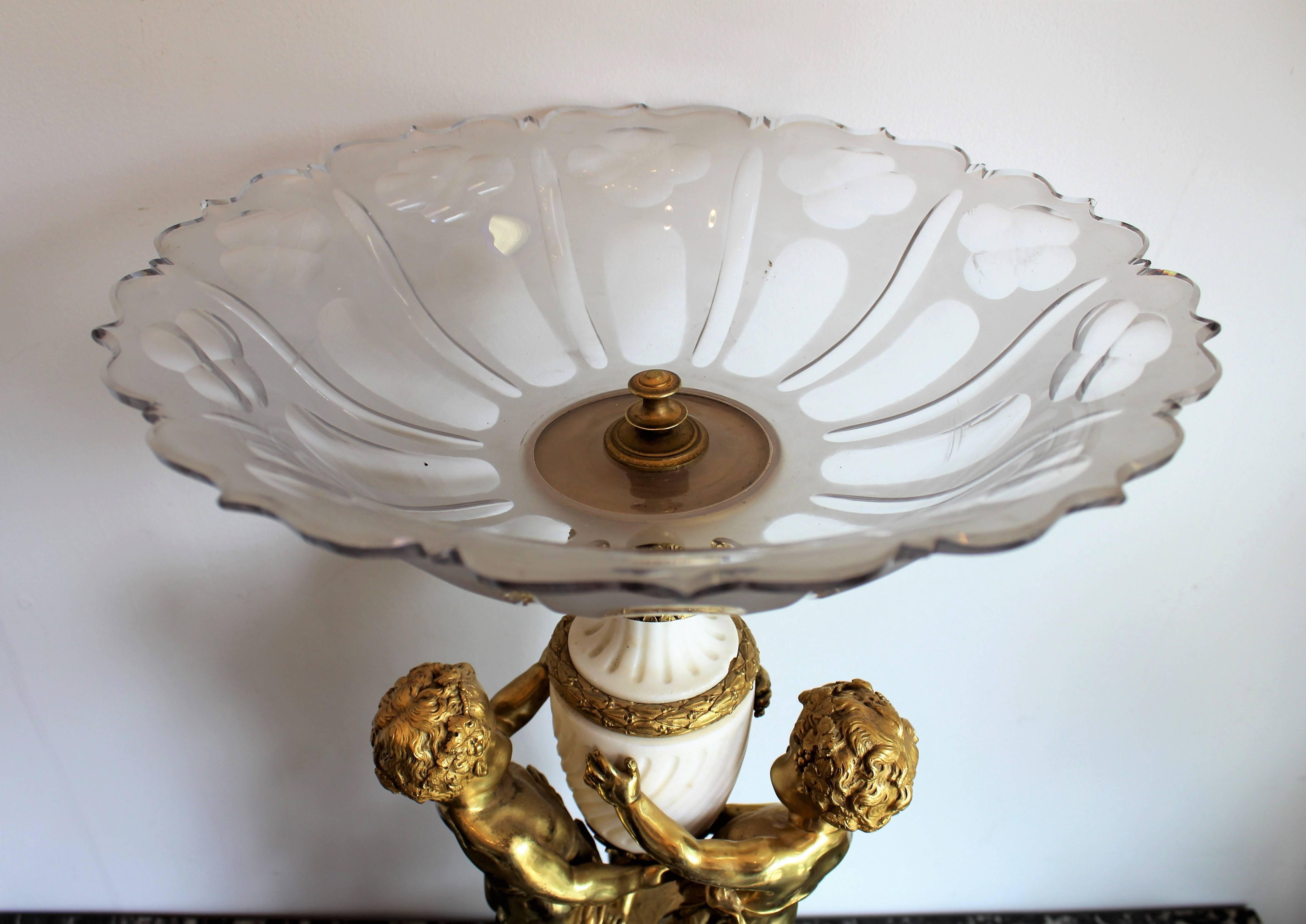 French Louis XVI Style Gilt Bronze and Marble Centerpiece with Figural Putti 2