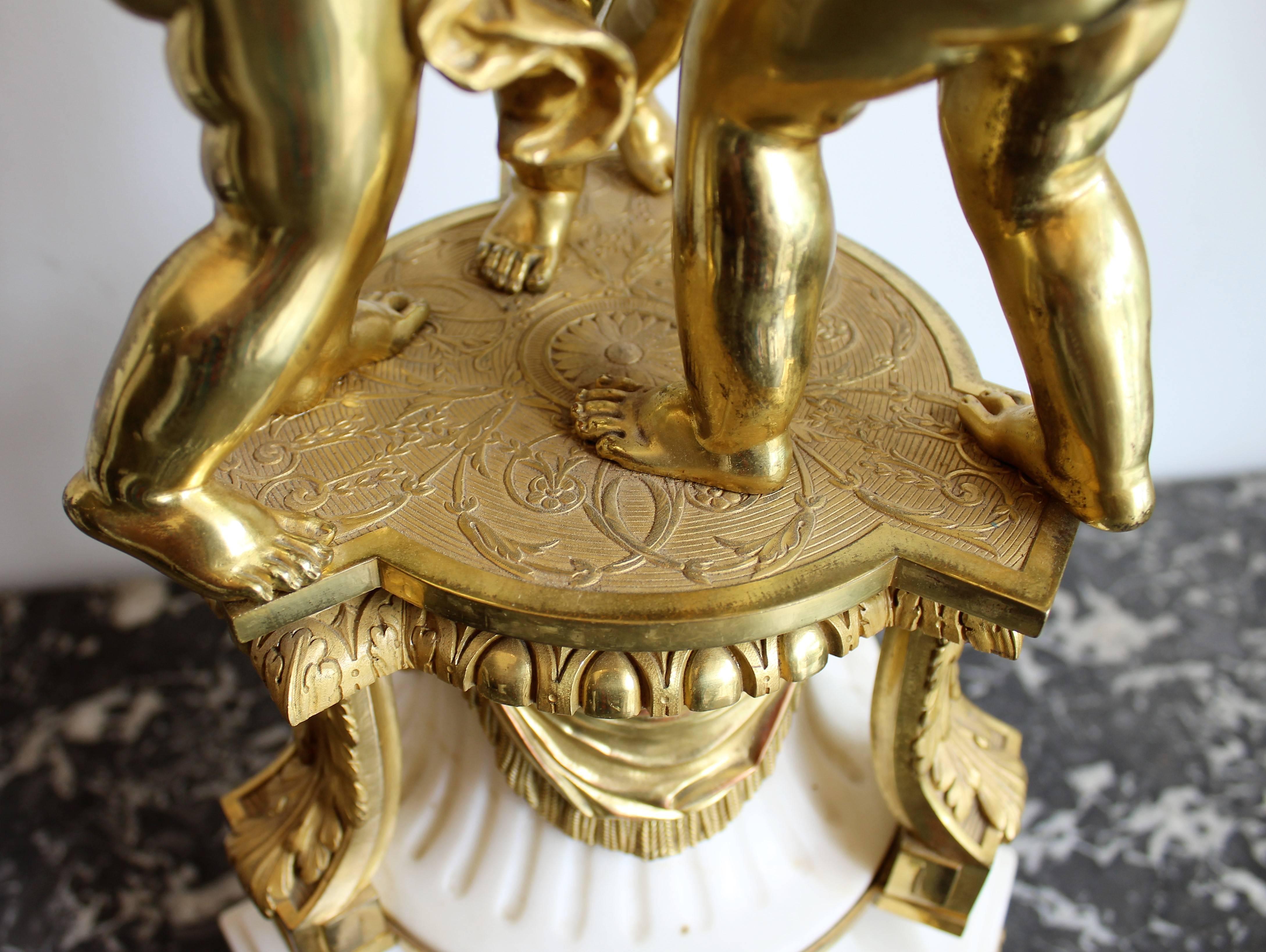 French Louis XVI Style Gilt Bronze and Marble Centerpiece with Figural Putti 3