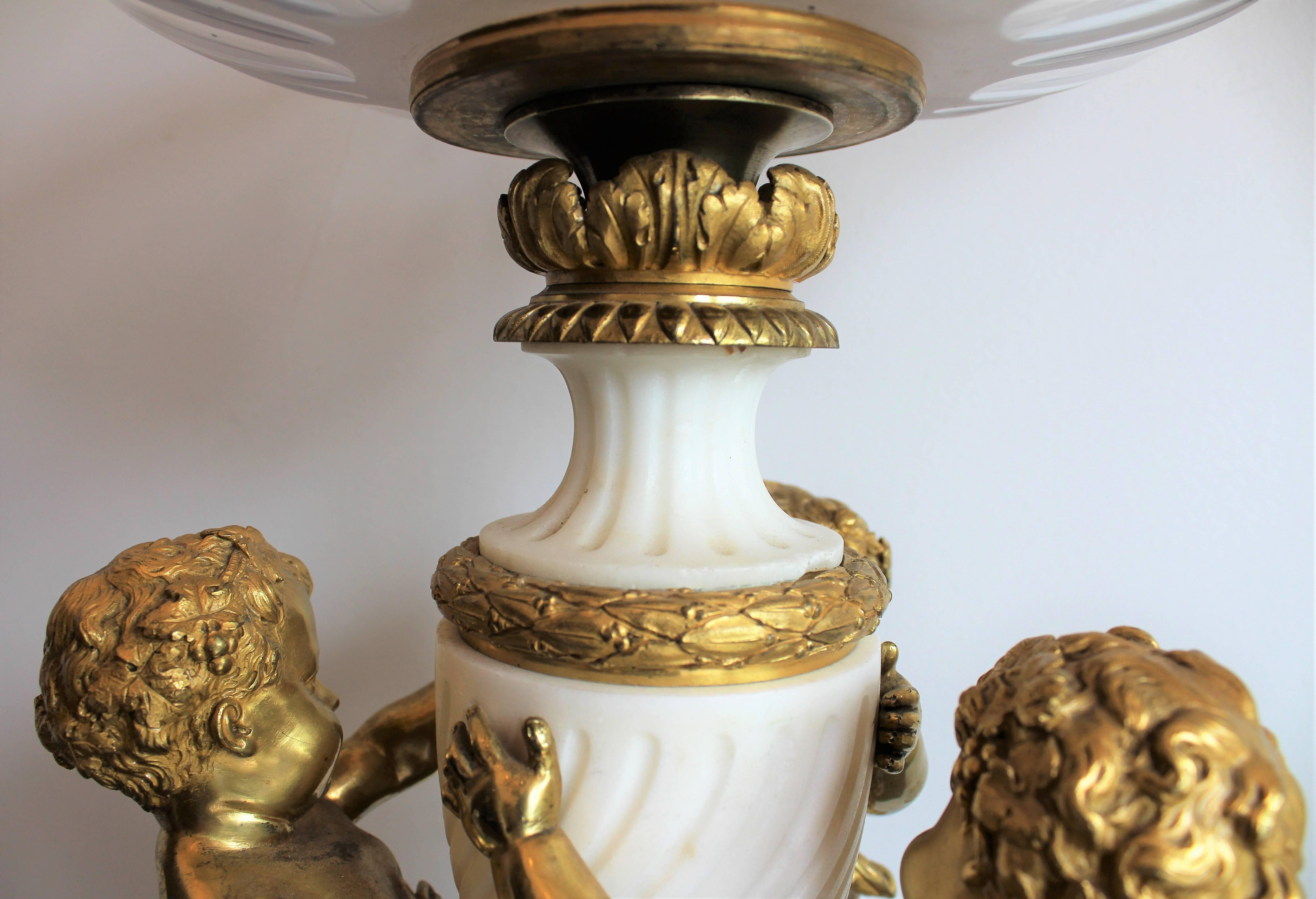 French Louis XVI Style Gilt Bronze and Marble Centerpiece with Figural Putti 4