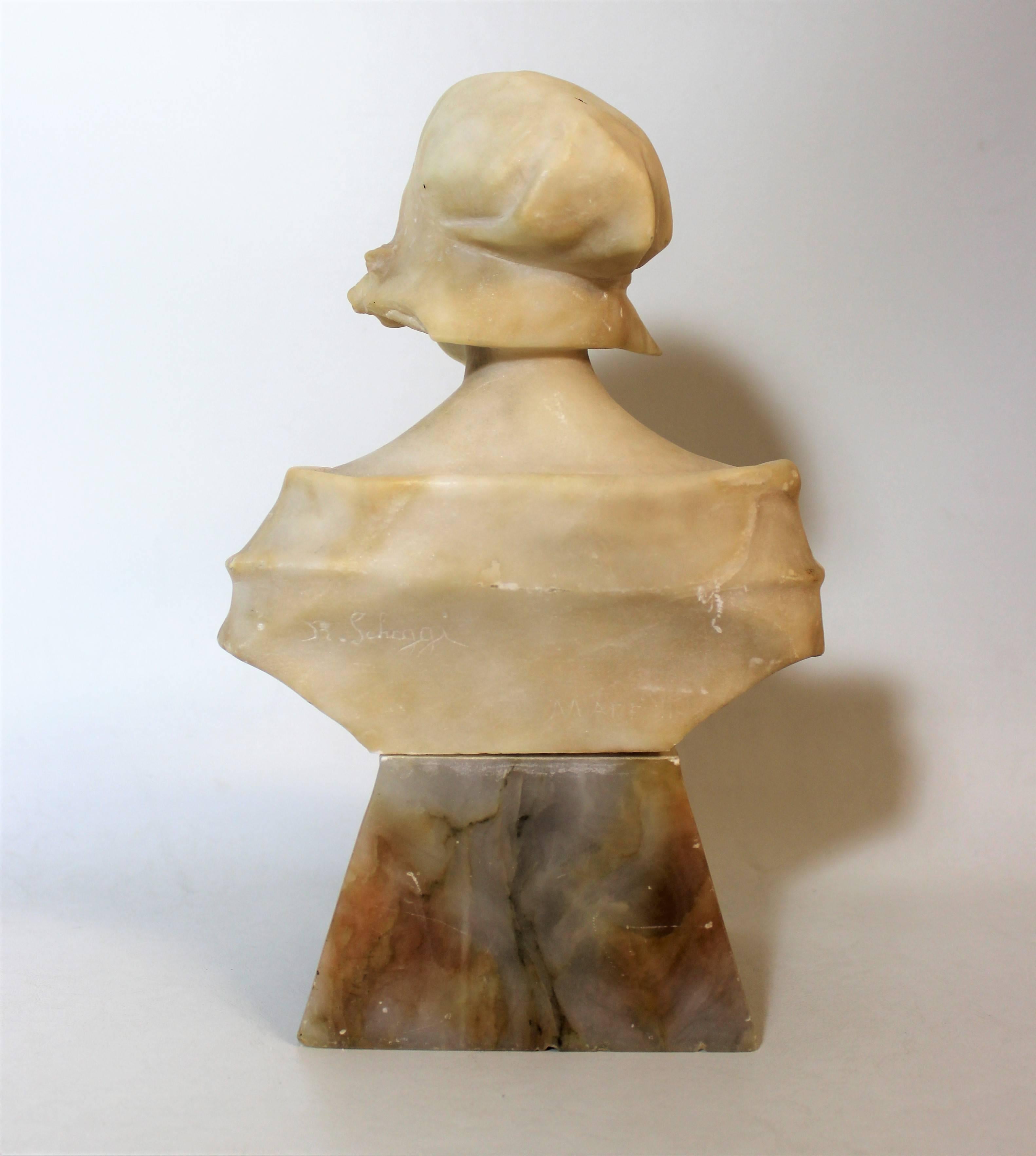 Alabaster Art Nouveau Woman Sculpture or Bust For Sale