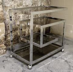 Milo Baughman Style Greek Key Bar Cart