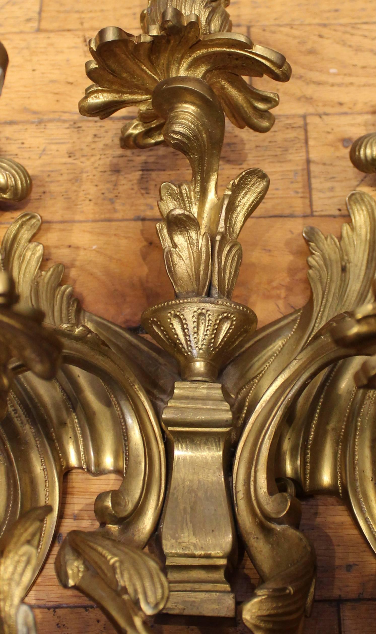 Pair of Louis XVI Style Gilt Bronze Wall Sconces For Sale 1