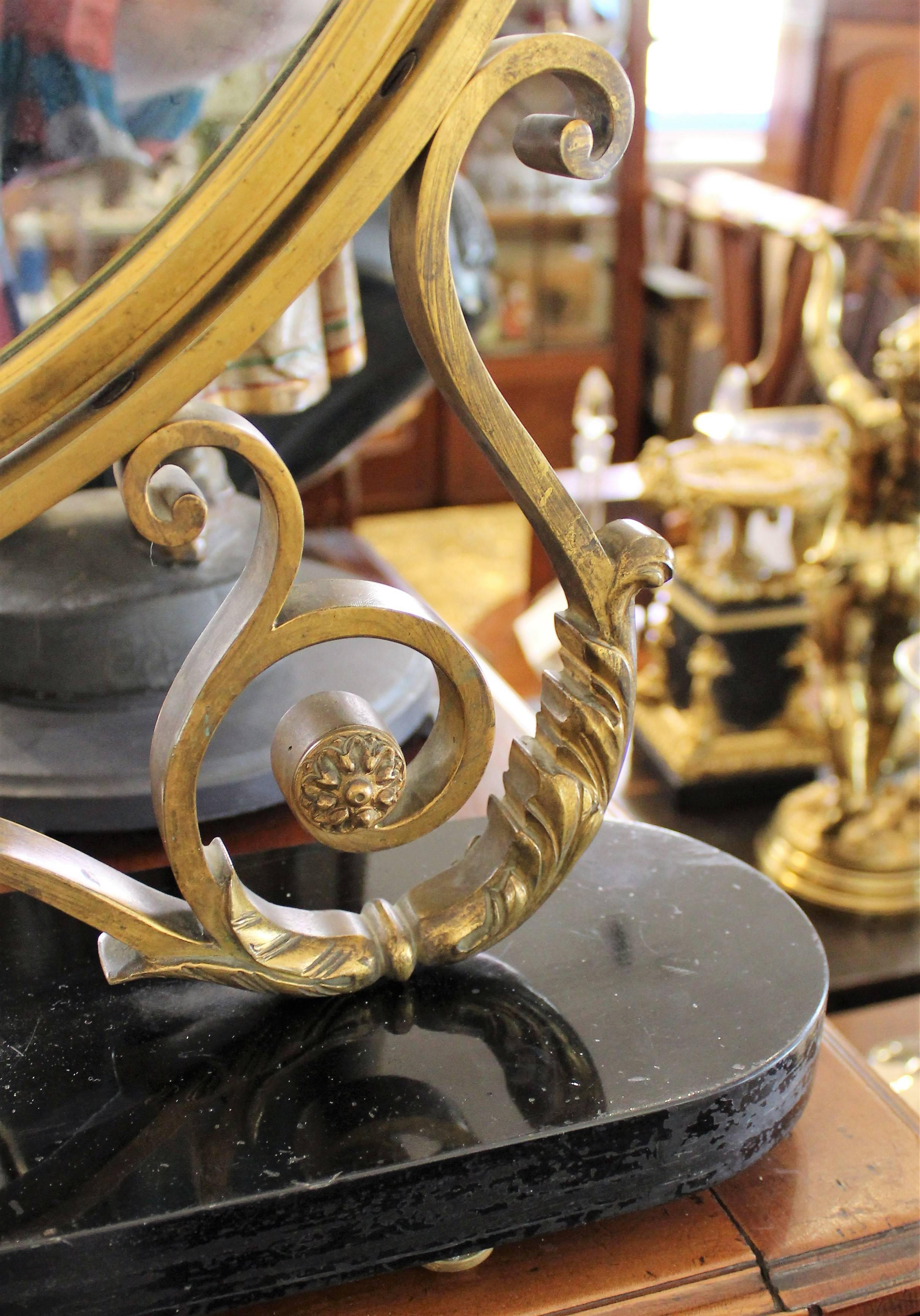 French Art Deco Bronze Table Mirror In Good Condition For Sale In Hamilton, Ontario