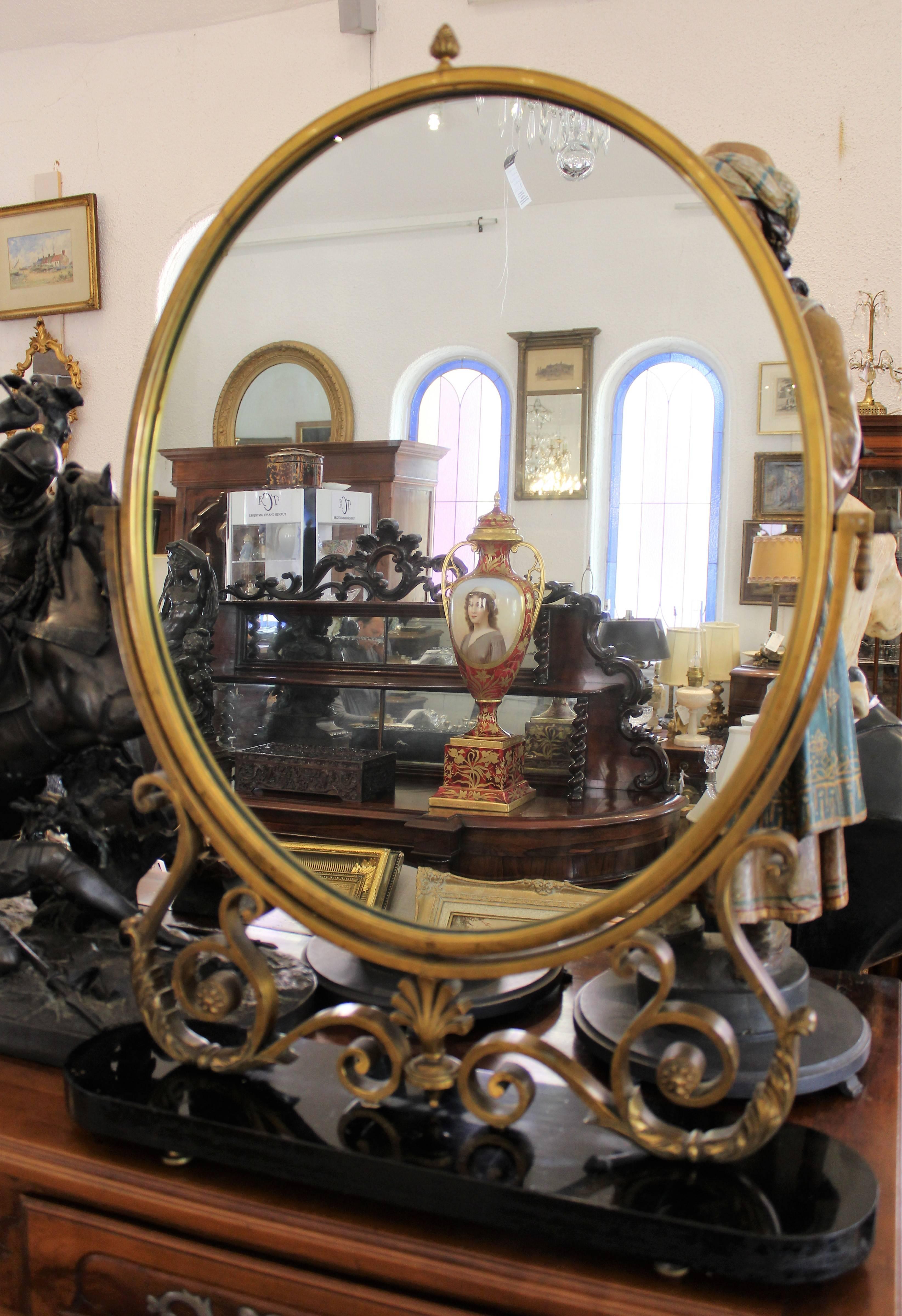 Stunning French Art Deco bronze swivel table mirror.