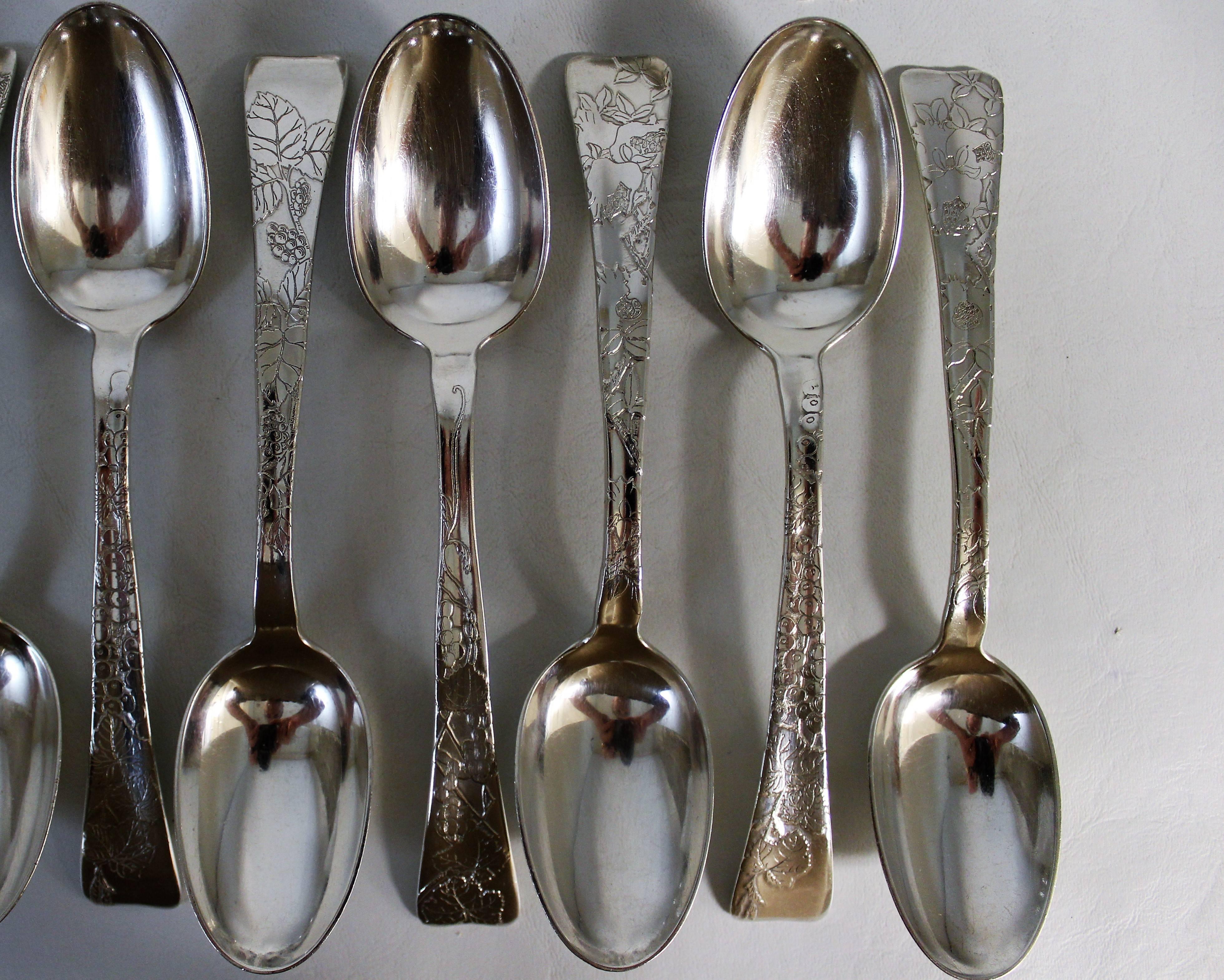 Tiffany 'Lap-Over-Edge' Spoons Designed by Charles T. Grosjean In Good Condition In Hamilton, Ontario