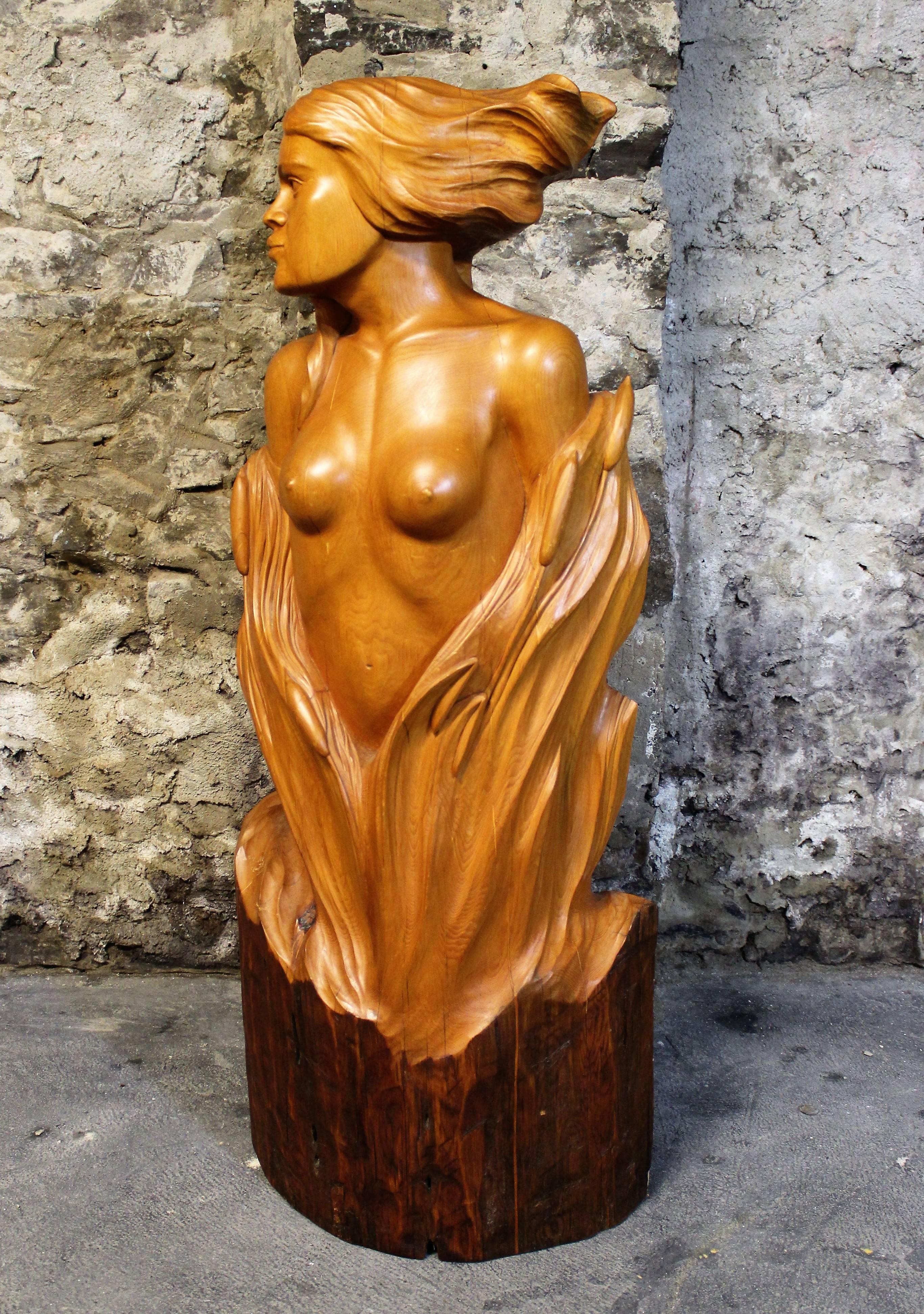 Gilles Jacques Cloutier Quebec, Canada 1947-2014 large sculpture of the female form 'carved in the round' from cedar.