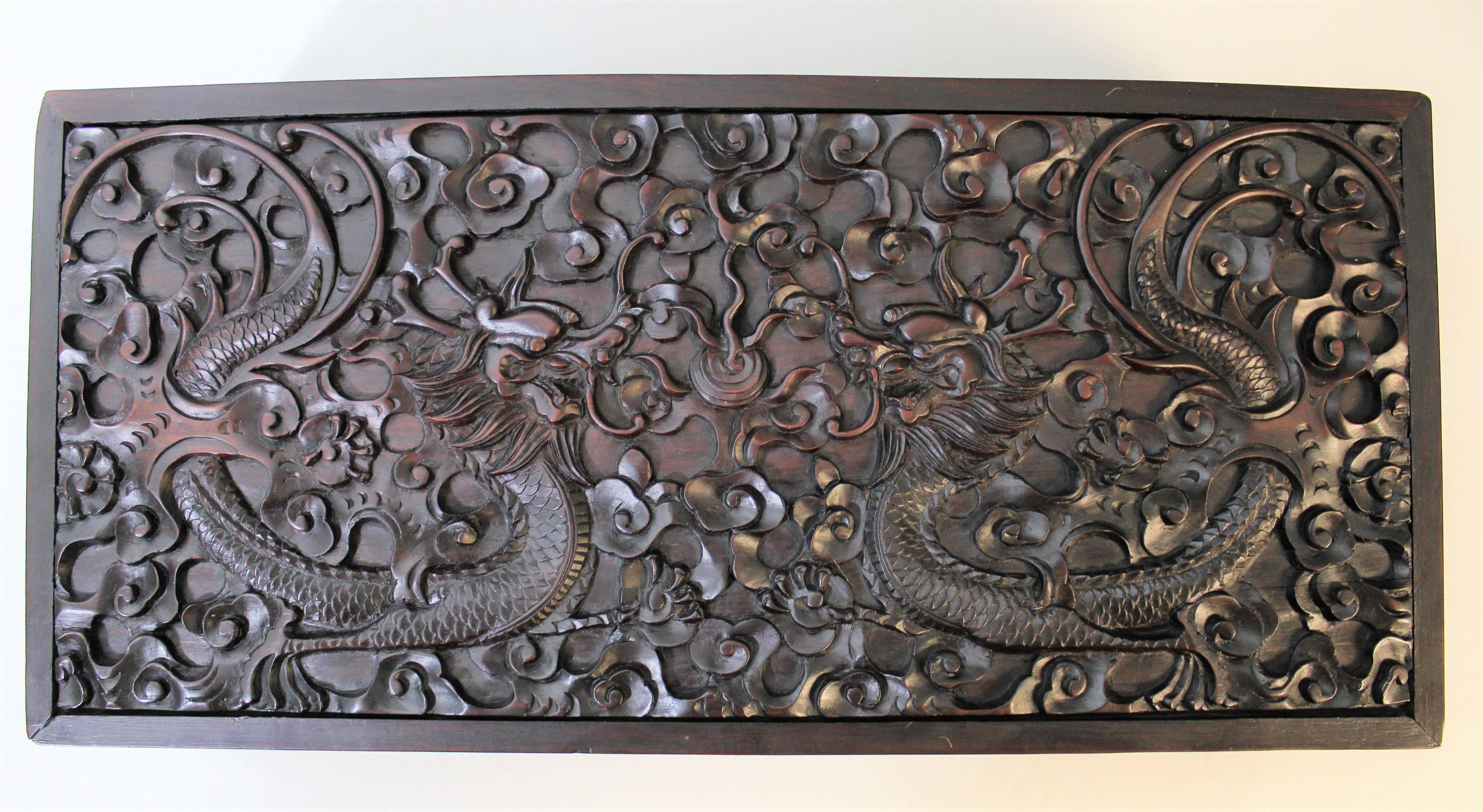 Chinese Carved Rosewood Box In Good Condition For Sale In Hamilton, Ontario