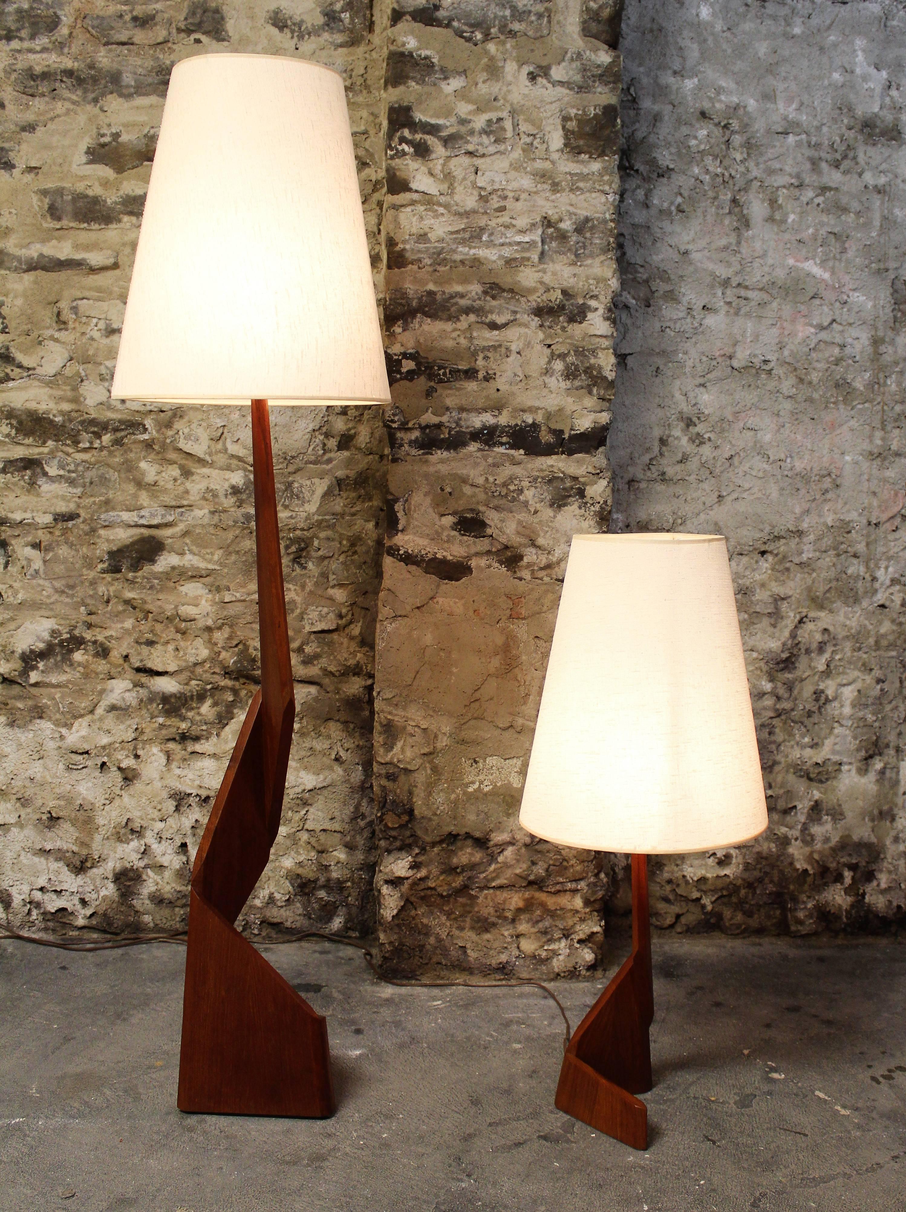 Scandinavian Modern Two Danish Teak Sculptural Floor and Table Lamps