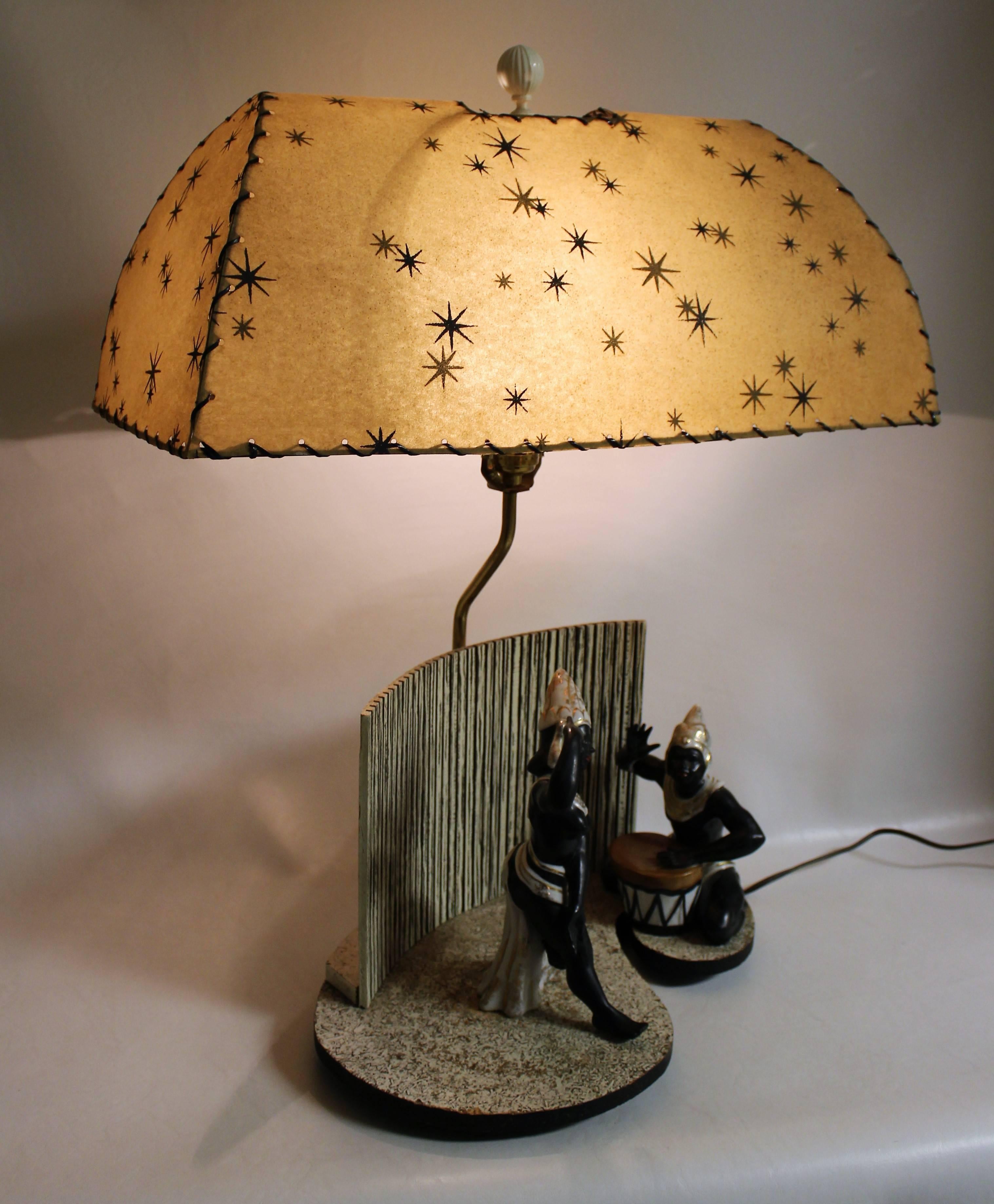 Mid-Century Modern Figural Ceramic Lamp with South Asian Theme In Good Condition For Sale In Hamilton, Ontario