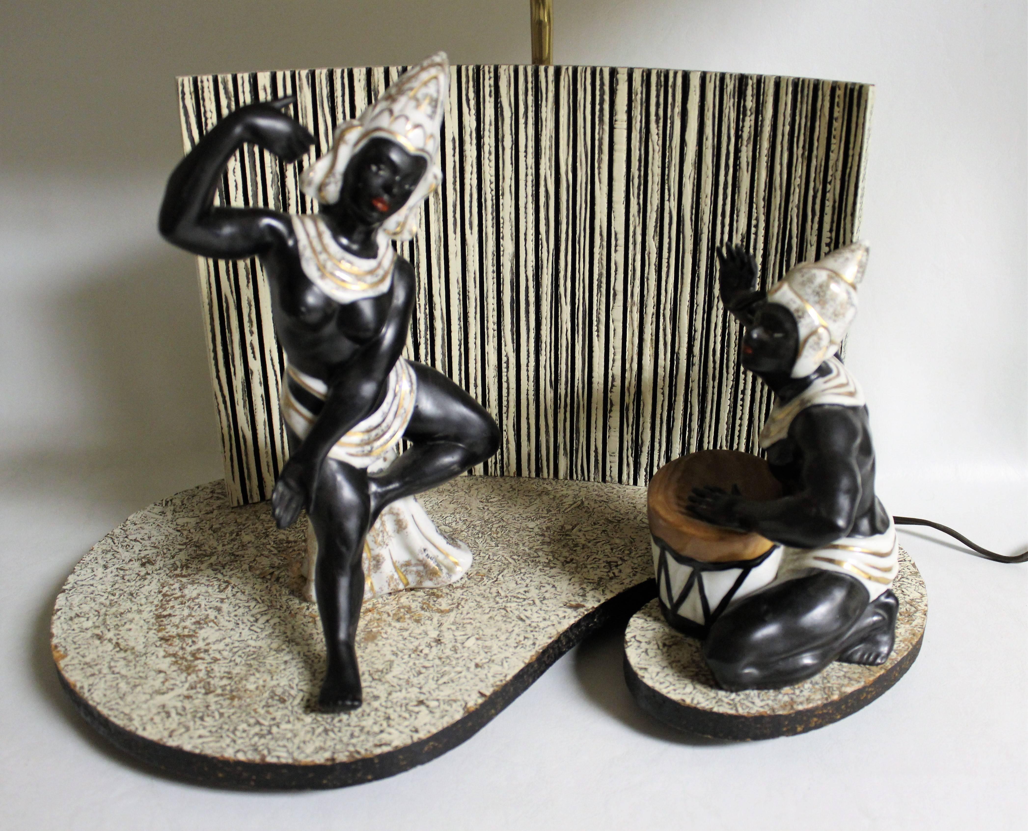 Mid-Century Modern Figural Ceramic Lamp with South Asian Theme For Sale 2