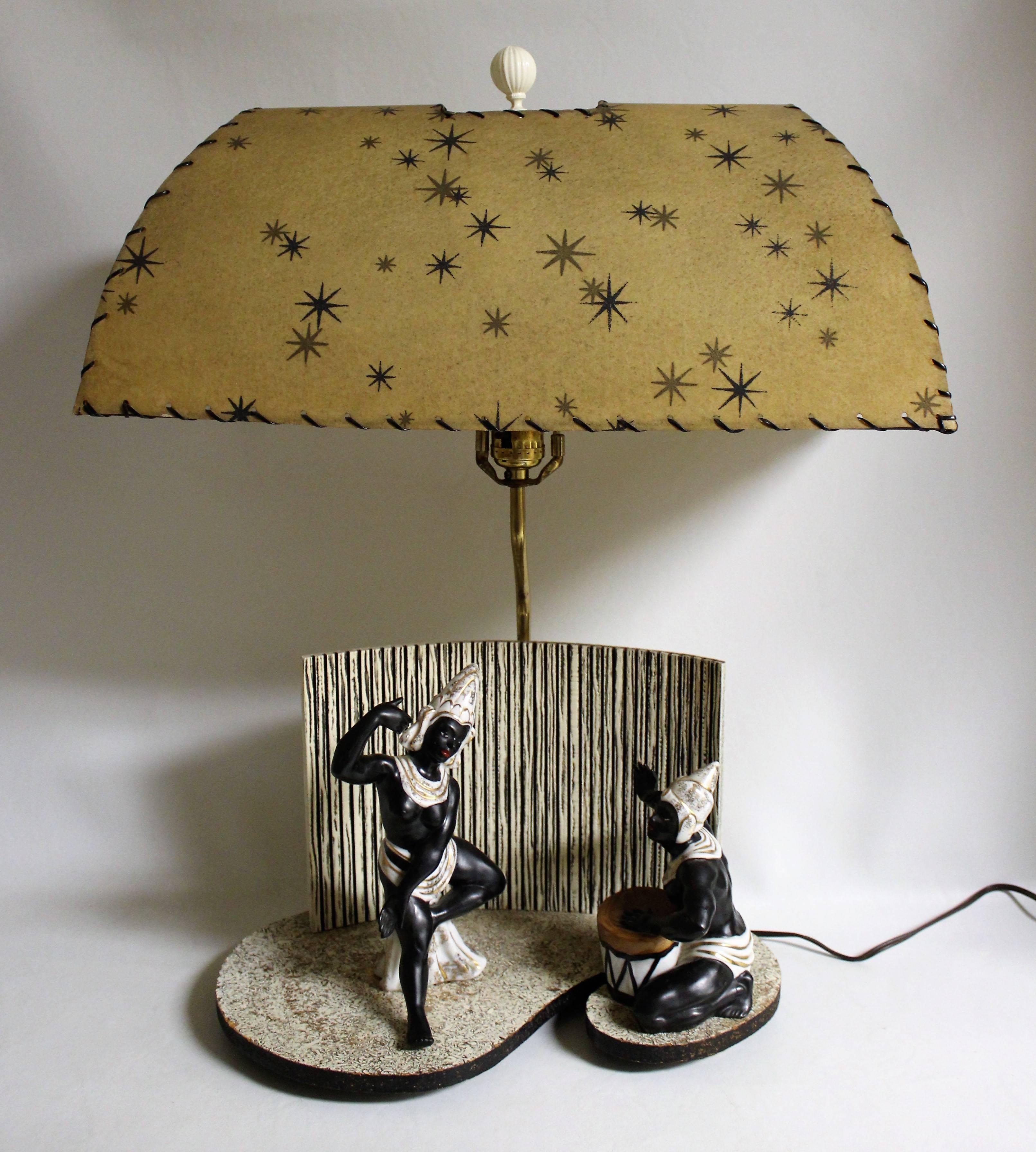 Mid-Century Modern Figural Ceramic Lamp with South Asian Theme For Sale 1