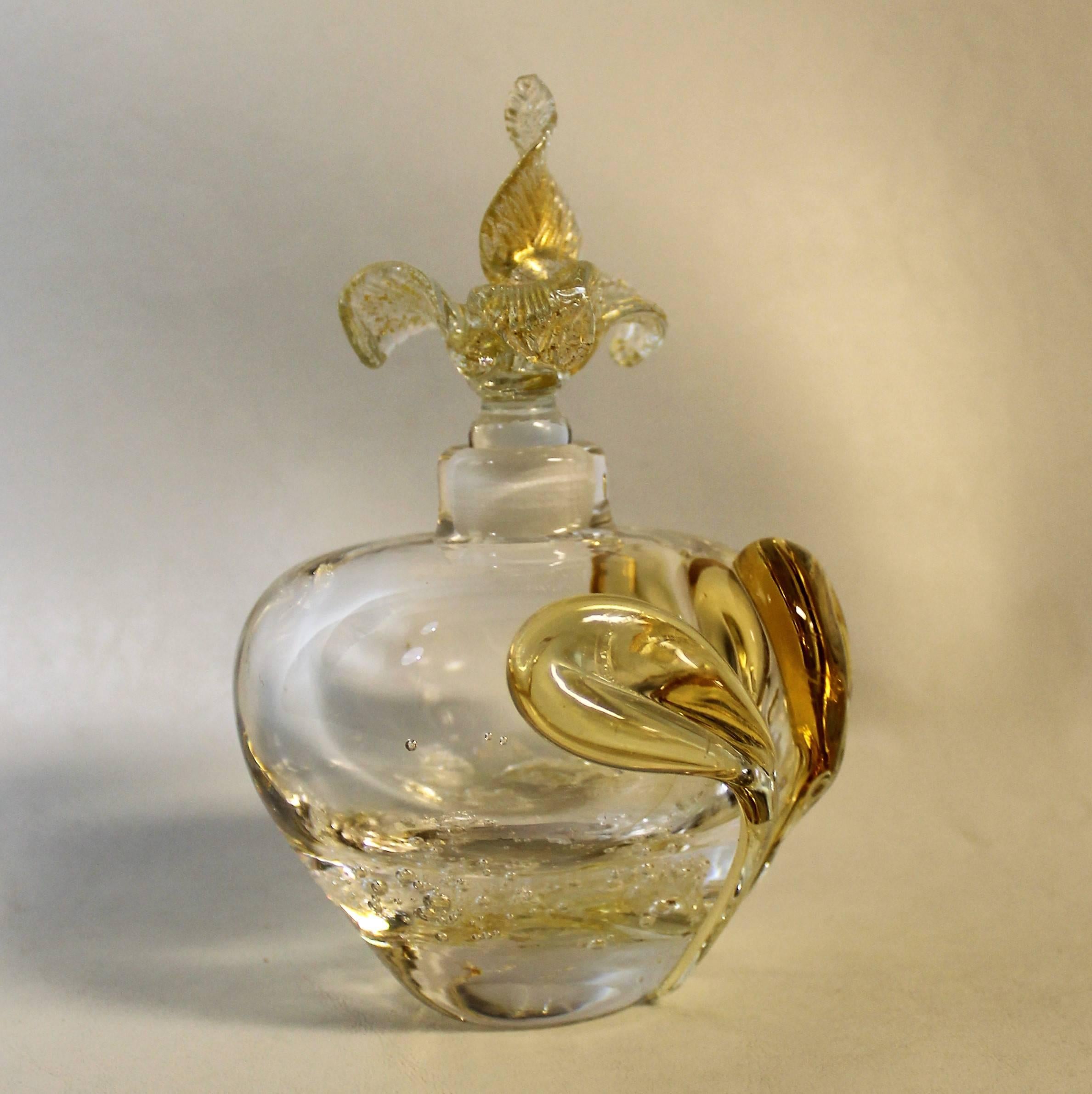 Murano perfume bottle with gold flecks attributed to Barovier e Toso.