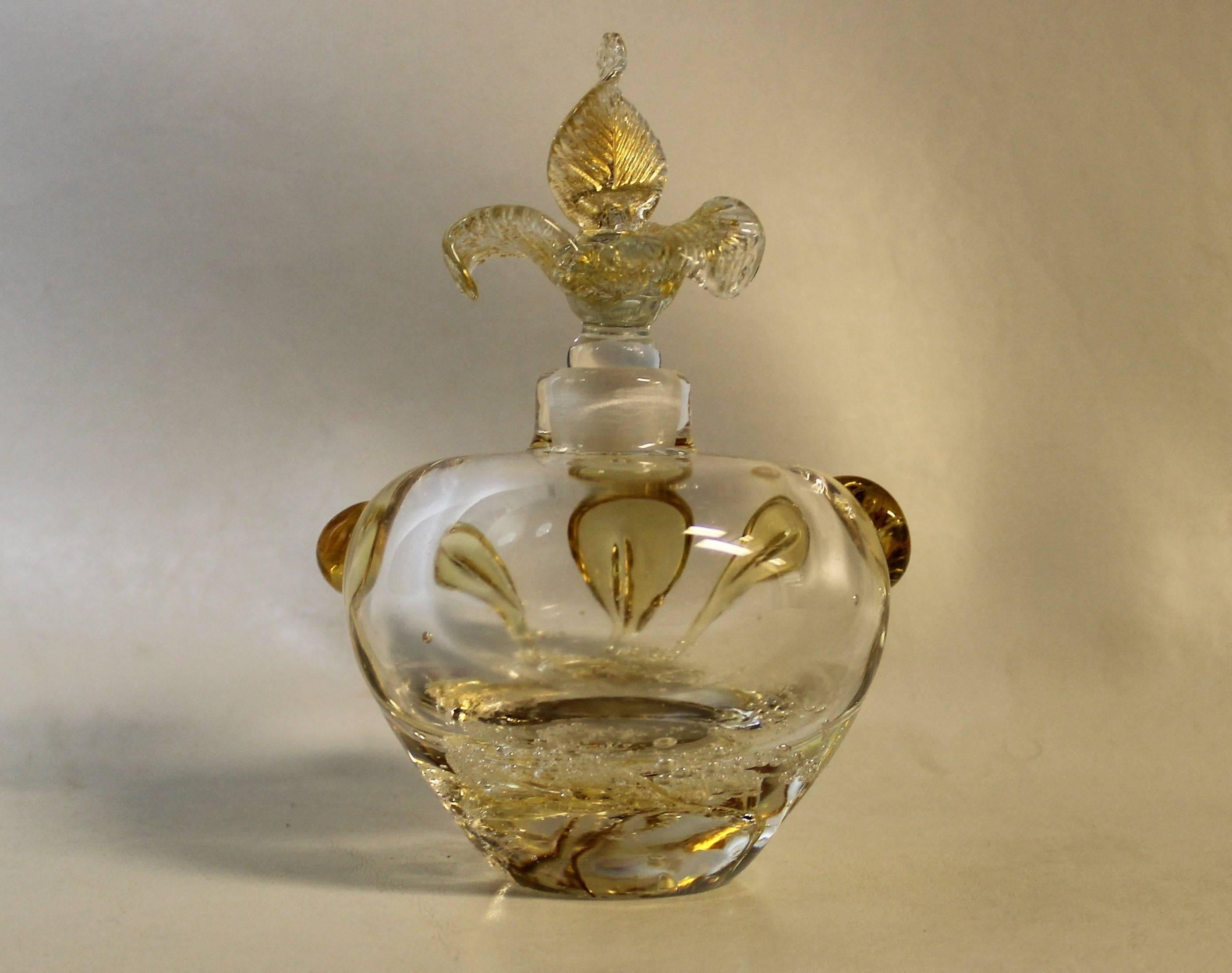 Mid-Century Modern Murano Perfume Bottle with Gold Flecks Attributed to Barovier e Toso