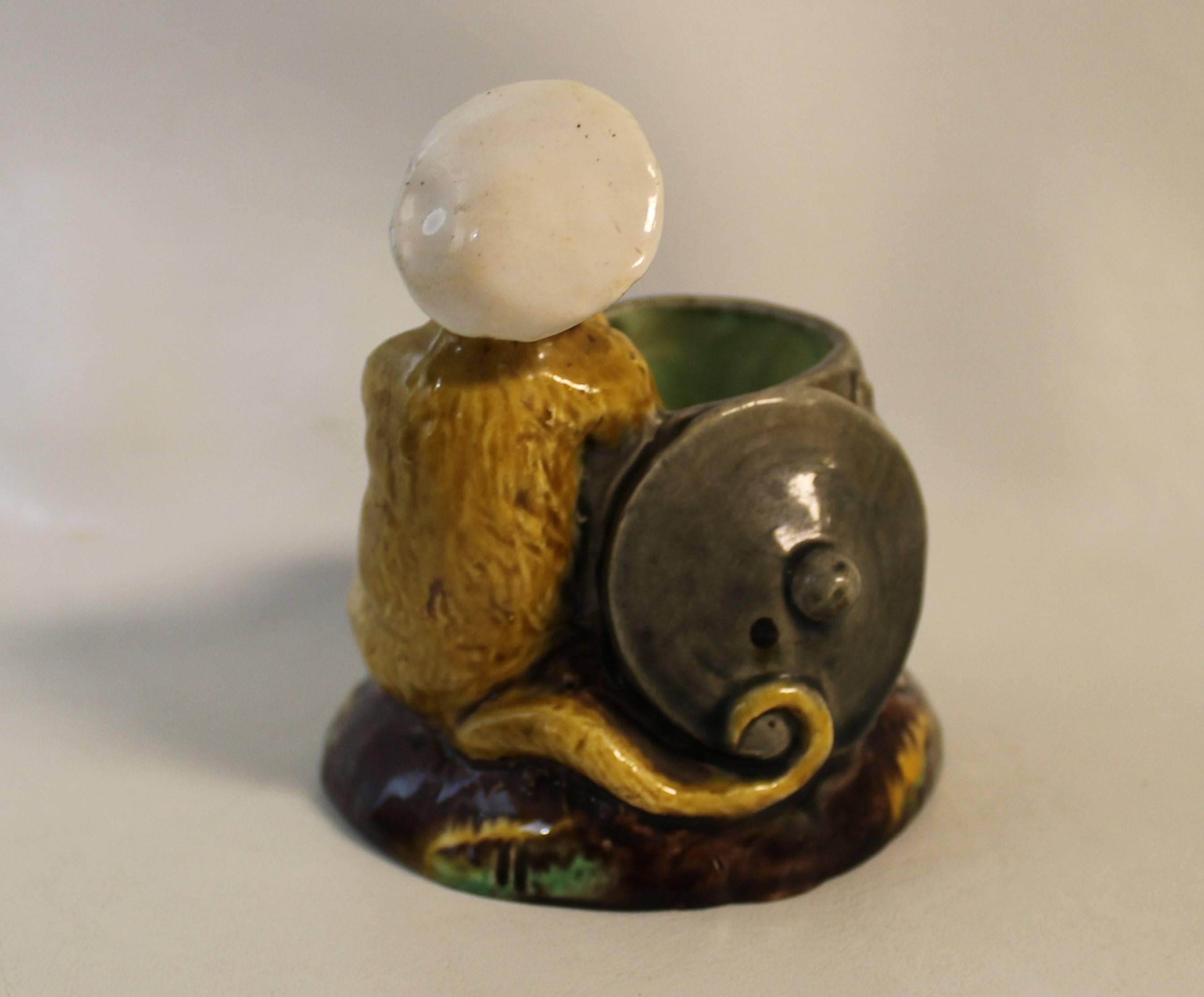 19th Century Thomas Sargent French Majolica Match Holder with Figural Monkey 1