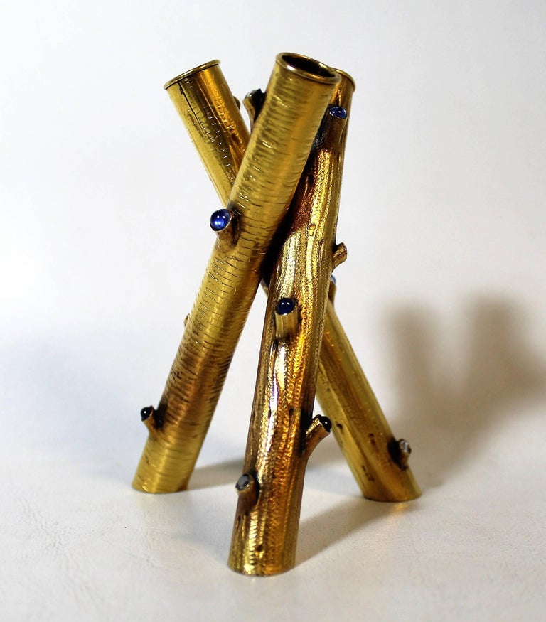 14Karat Gold Pen Holder and Tray with Diamonds, Rubies and Sapphires