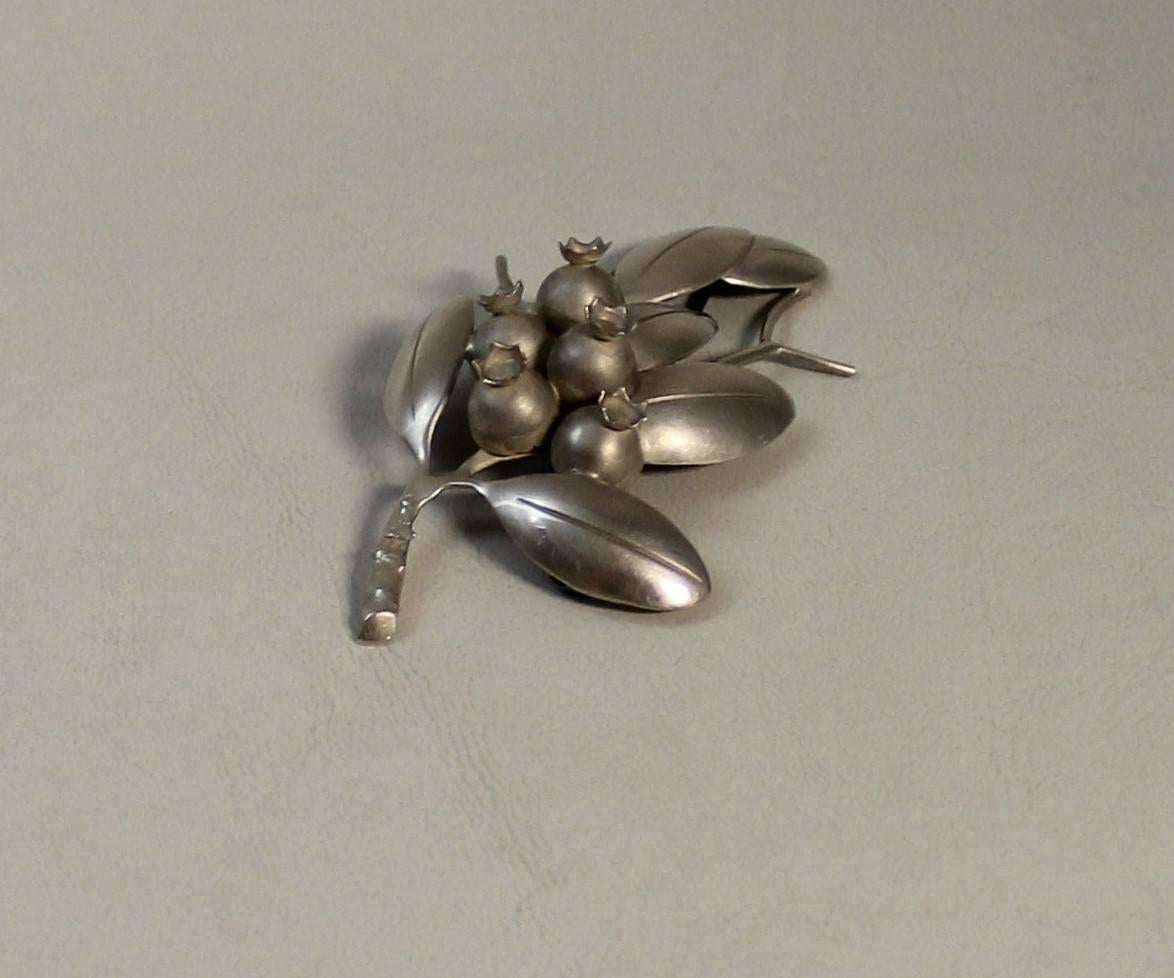 Clifford Russell sterling silver American modernist blueberry brooch pin.