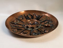 Modernistische skulpturale Kupfer Wandteller Signiert Bolba H