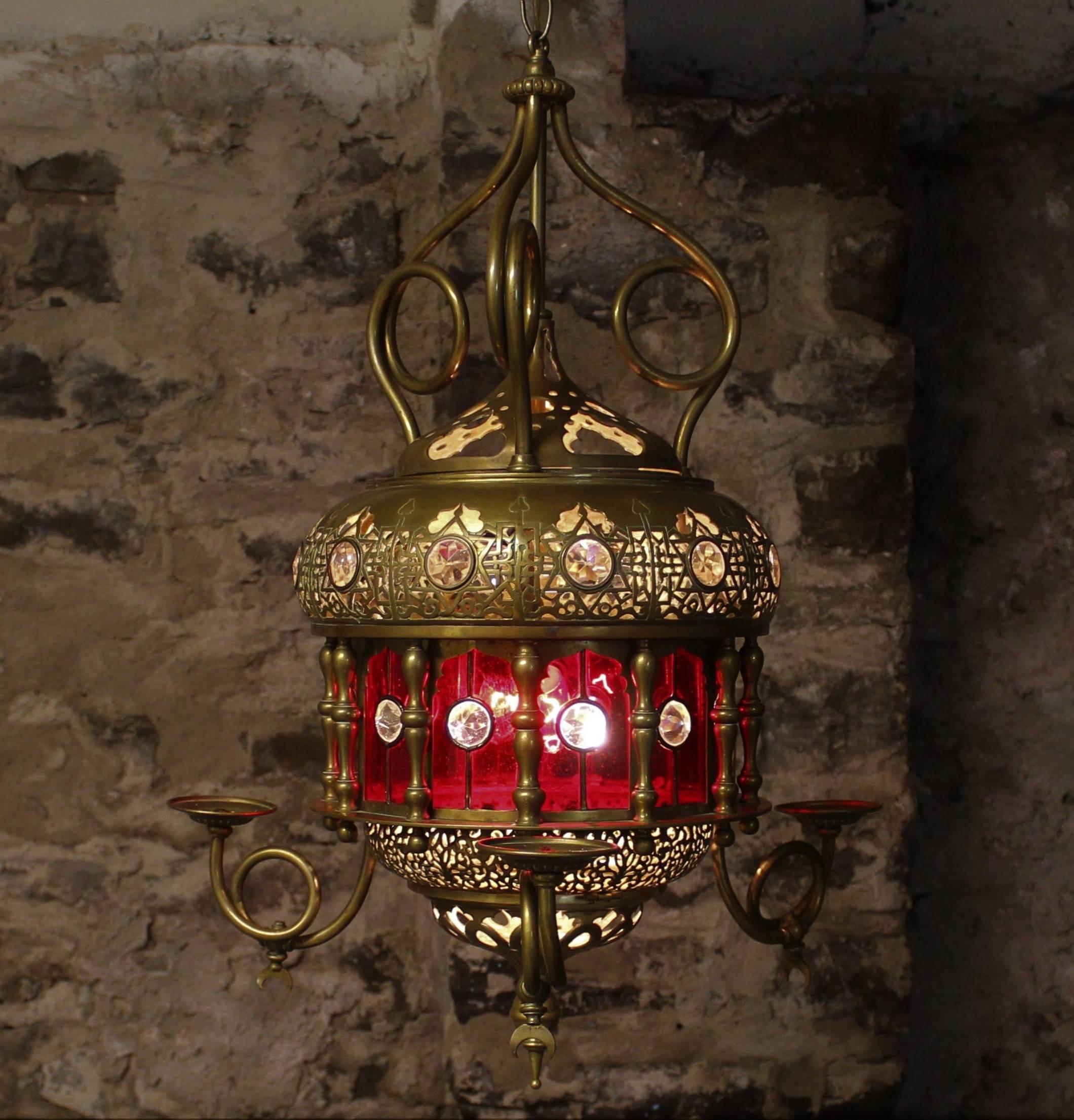 Moroccan Moorish Glass Lantern/Light In Good Condition For Sale In Hamilton, Ontario
