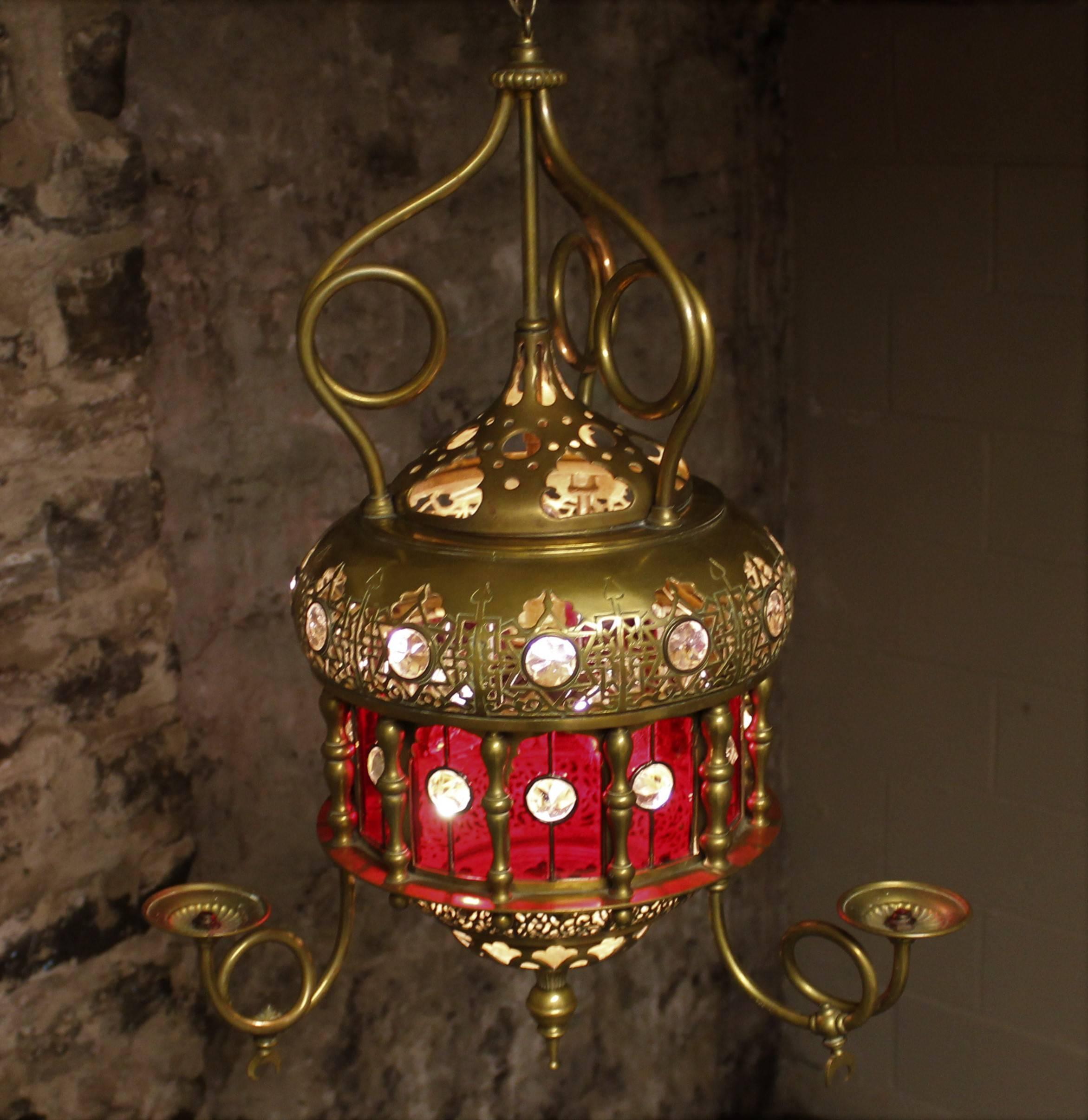 19th Century Moroccan Moorish Glass Lantern/Light For Sale