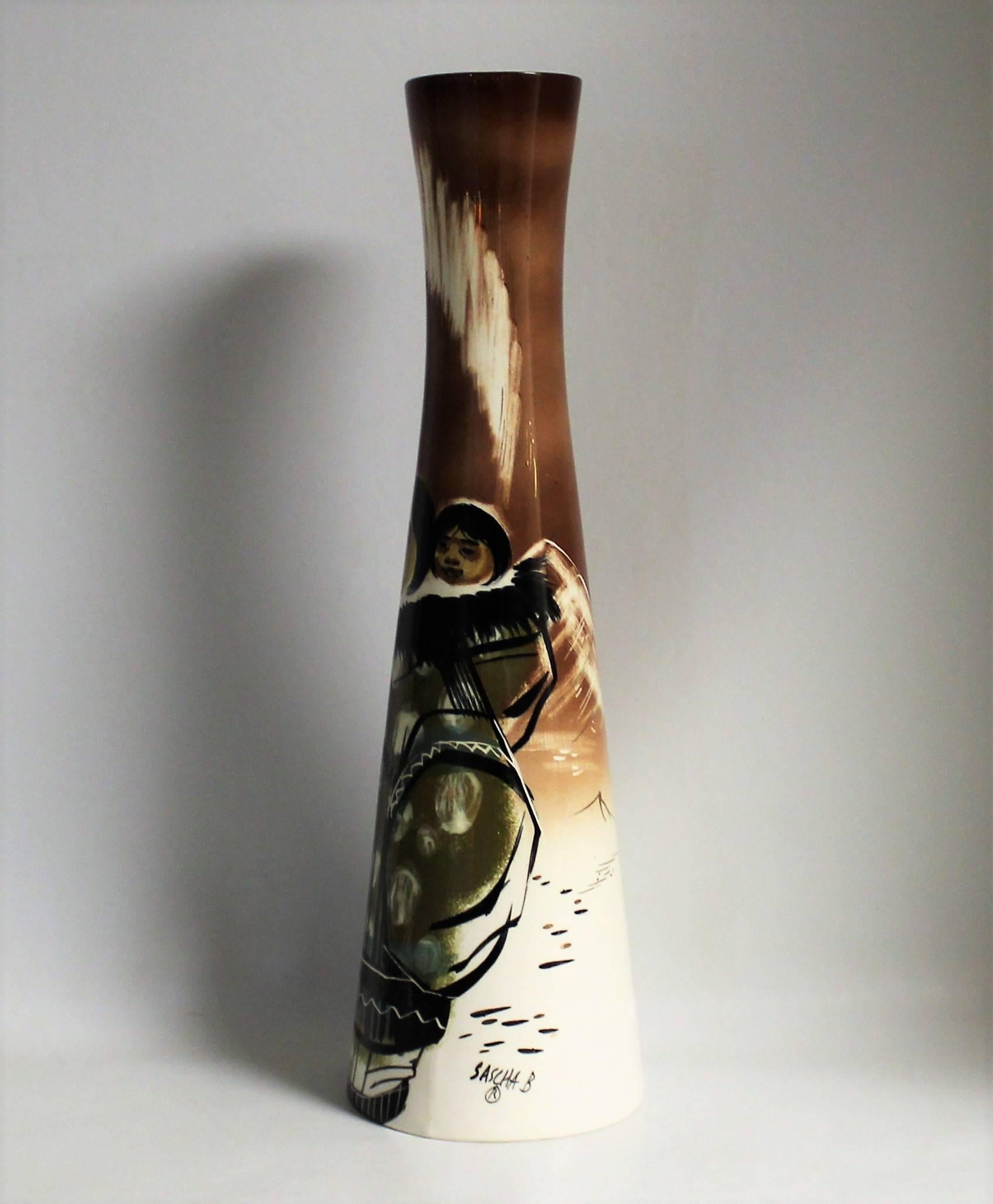 Sascha Brastoff Mid-Century Modern ceramic Eskimo vase.
 