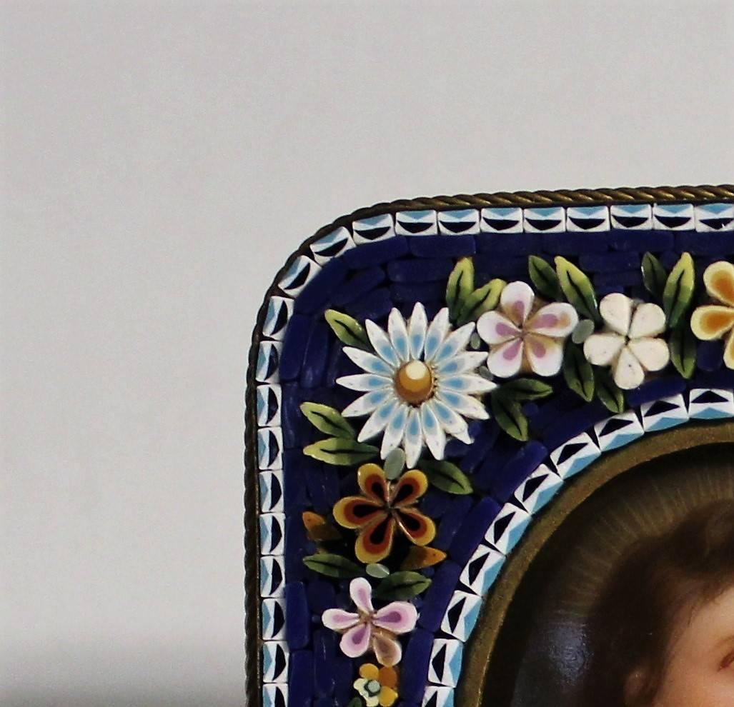 19th Century Portrait Miniature Painting in Micro Mosaic Frame In Good Condition In Hamilton, Ontario