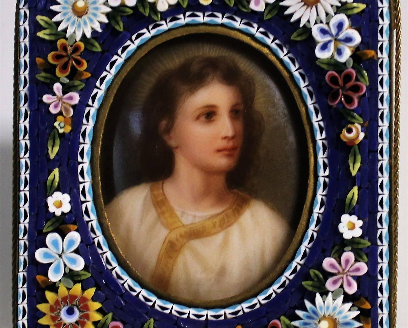 19th century portrait miniature painting in micro mosaic frame.